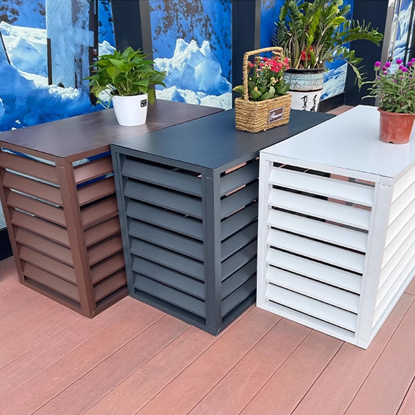 Aluminiowa osłona klimatyzacji, rozdzielacz zewnętrzny i wyposażenie basenu, bariera, szara, 110 x 60 x 80 cm, trwała osłona AC na letnią pogodę