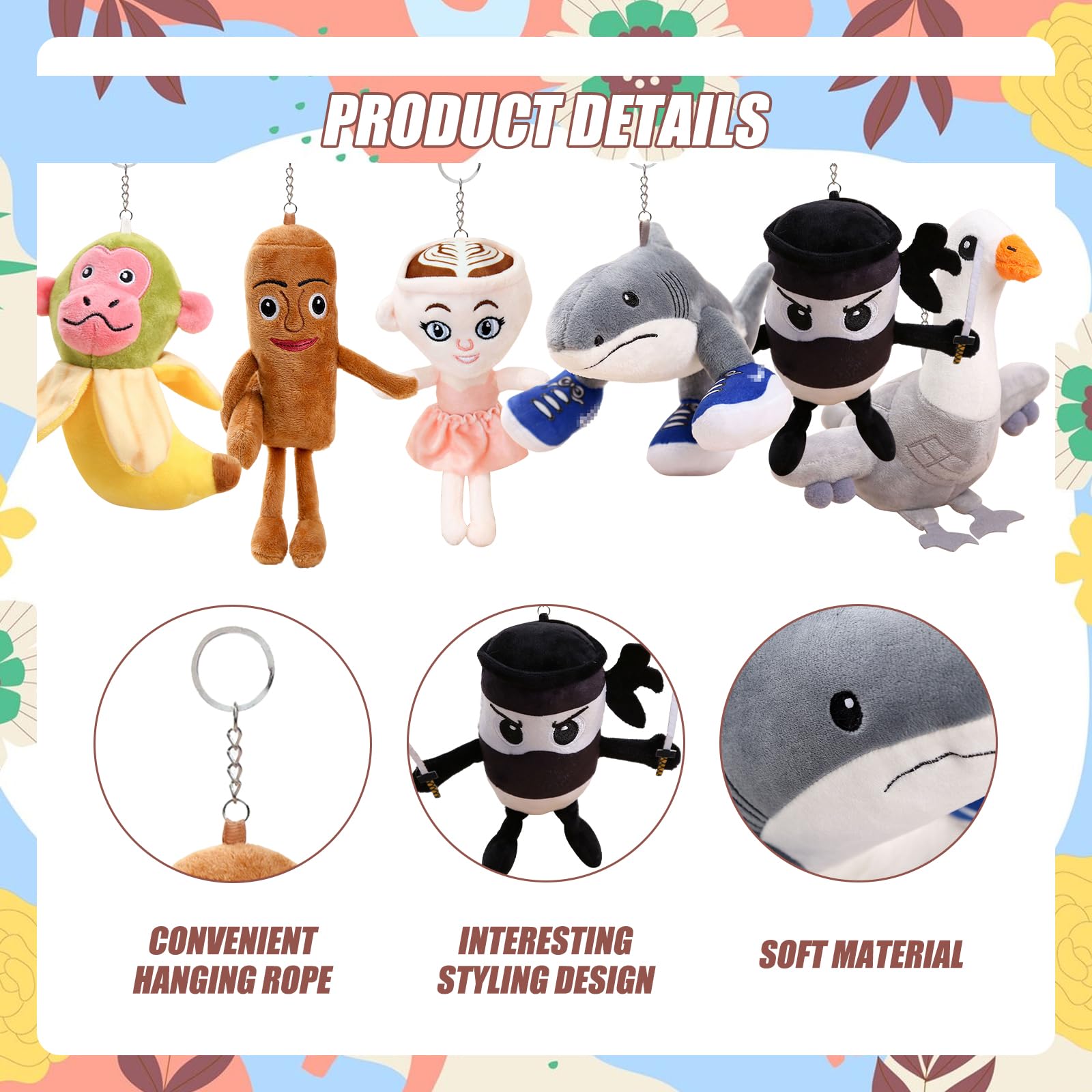 6 PCS Italian Brainrot Plush Toys Set (15-18cm) Soft Shark and Tung Tung Tung Sahur Plush Pendant Cappuccino Assassino and Ballerina Plushies for Age3+ Kid Adult Imaginative Play Collectors - Image 3