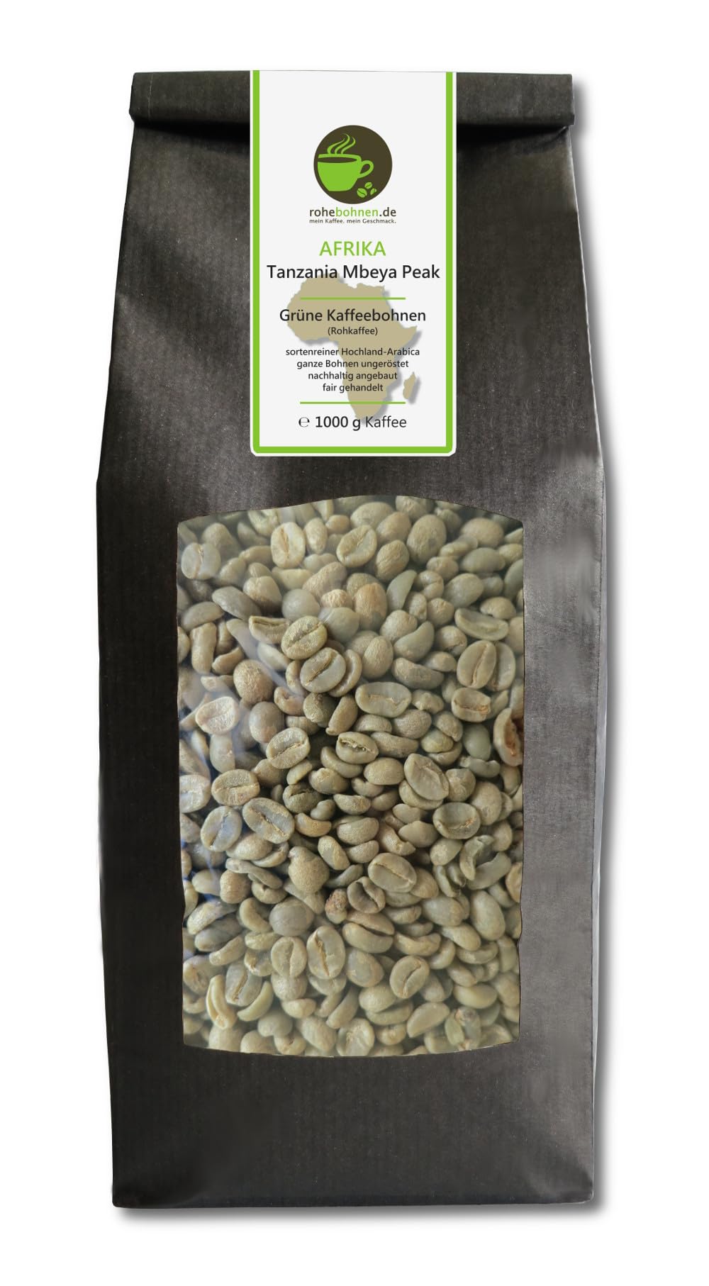 Café vert Arabica Tanzanie Mbeya Peak (grains de café vert brut 1000g) - Certifié GMP