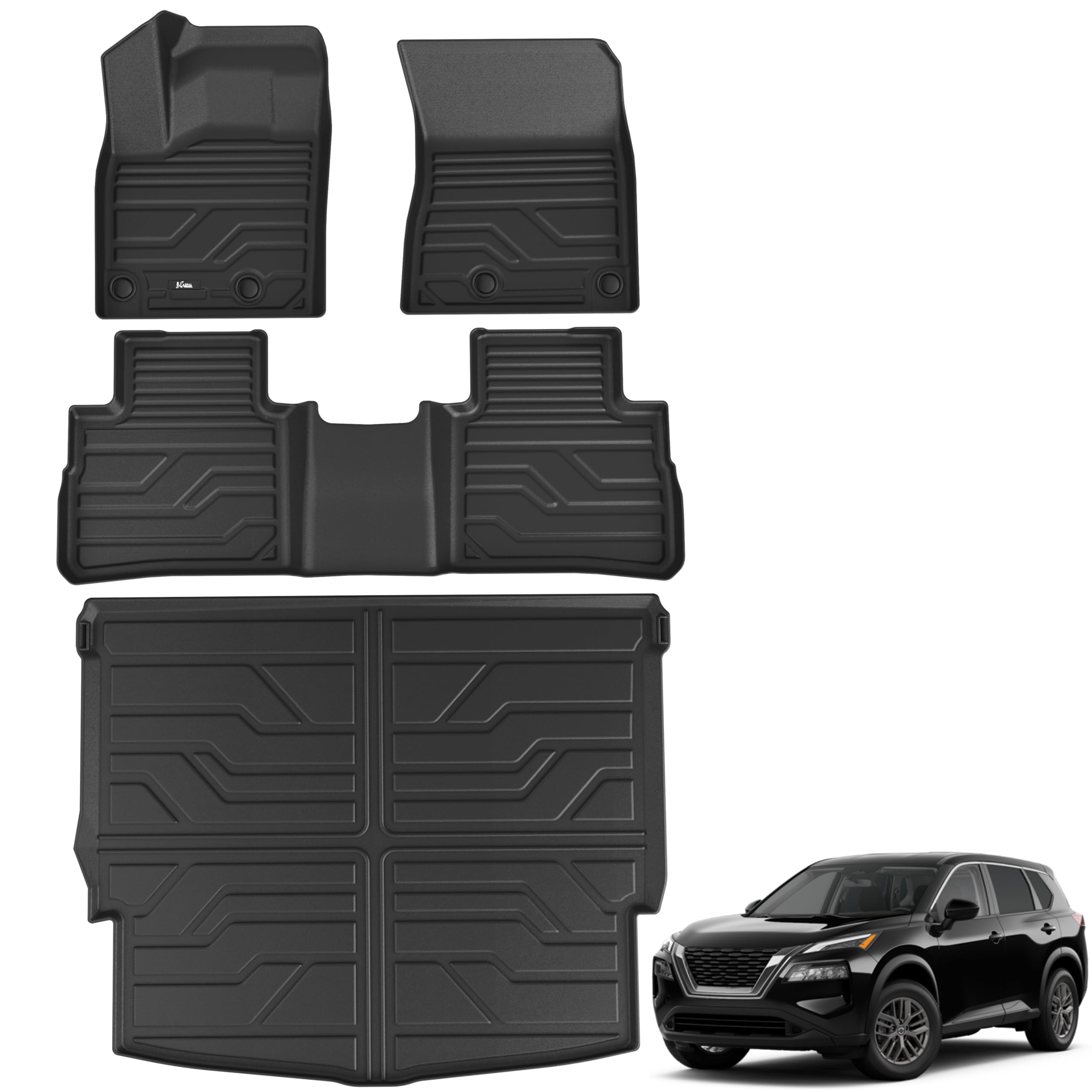 KARPAL Floor Mats for 2021-2024 2025 Nissan Rogue (Not for Sport), TPE Rubber All Weather Protection Heavy Duty Floor Liners Cargo Mats Full Set Nissan Rogue Accessories Car Mats