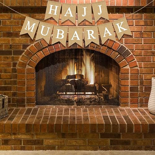 Miniatura 2 de Rainlemon Yute arpillera Hajj Mubarak Banner Mantel Chimenea Fiesta Guirnalda Decoración