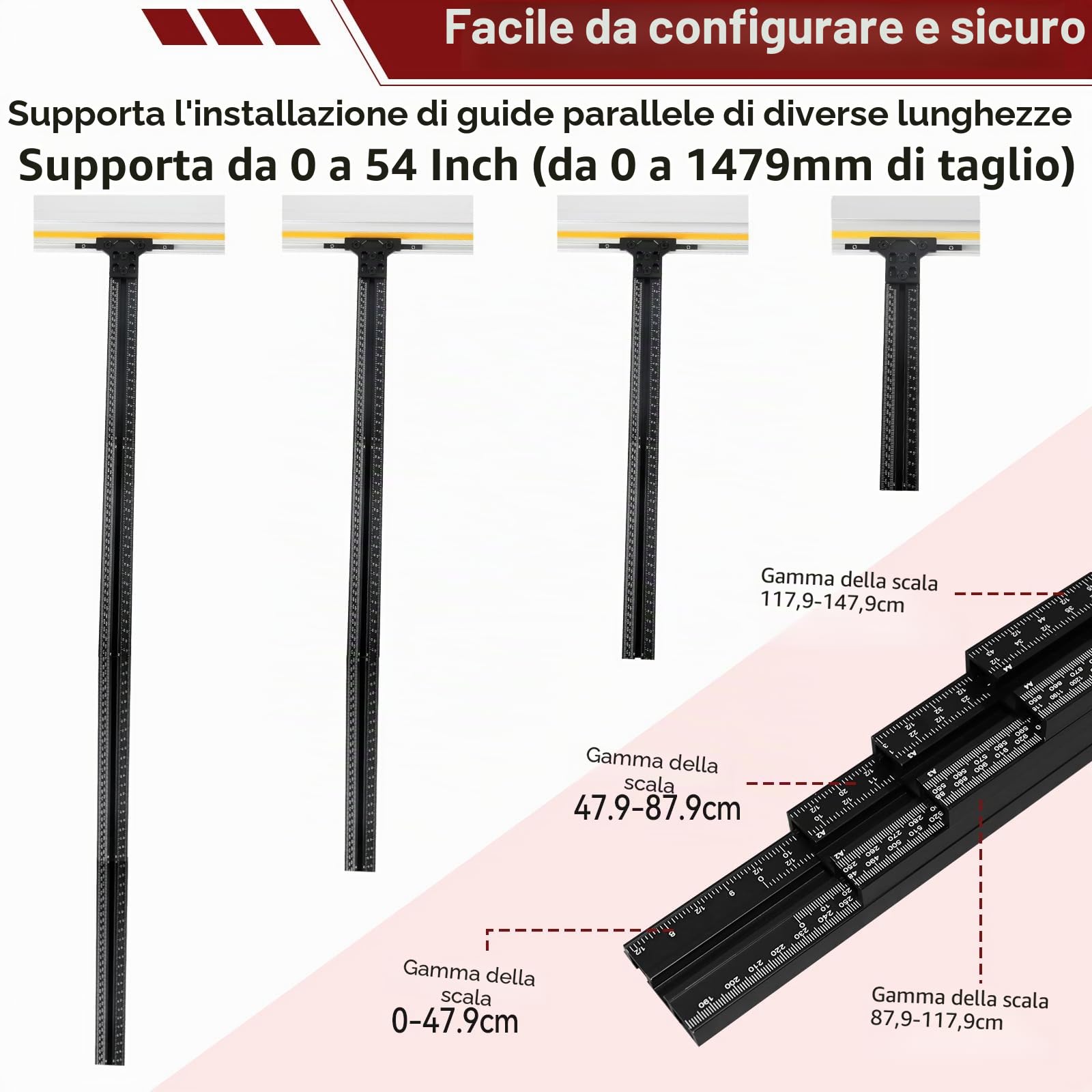 Sistema di guida parallela per sega a binario, sistema di guida parallela per la lavorazione del legno, con fermo regolabile Mirco, calibrazione zero per Festool per Makita e Milwaukee
