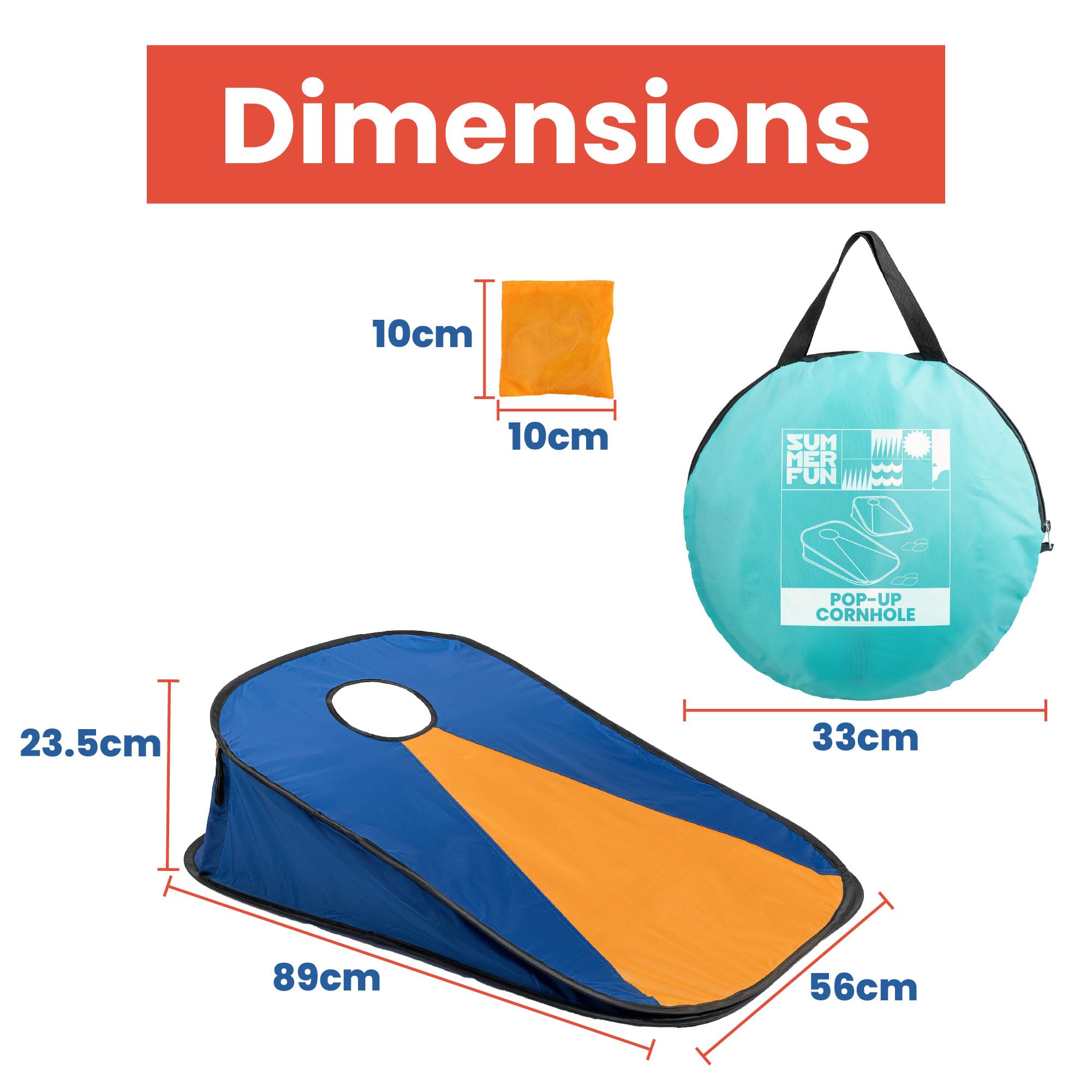 Toyrific Summer Fun Pop-Up Cornhole Game Set, Tragbares Sitzsack-Wurfspiel mit Tragetasche, inklusive gelben und orangefarbenen Cornhole Taschen, einfache Einrichtung Outdoor Familienspaß für Garten