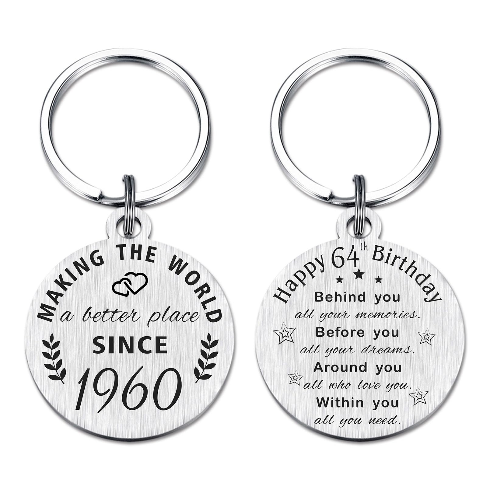 ABNTY 64th Birthday Gifts for Women Men, 64 Year Old Birthday Keychain, Born in 1961 Gifts, 1961 Birthday Decorations