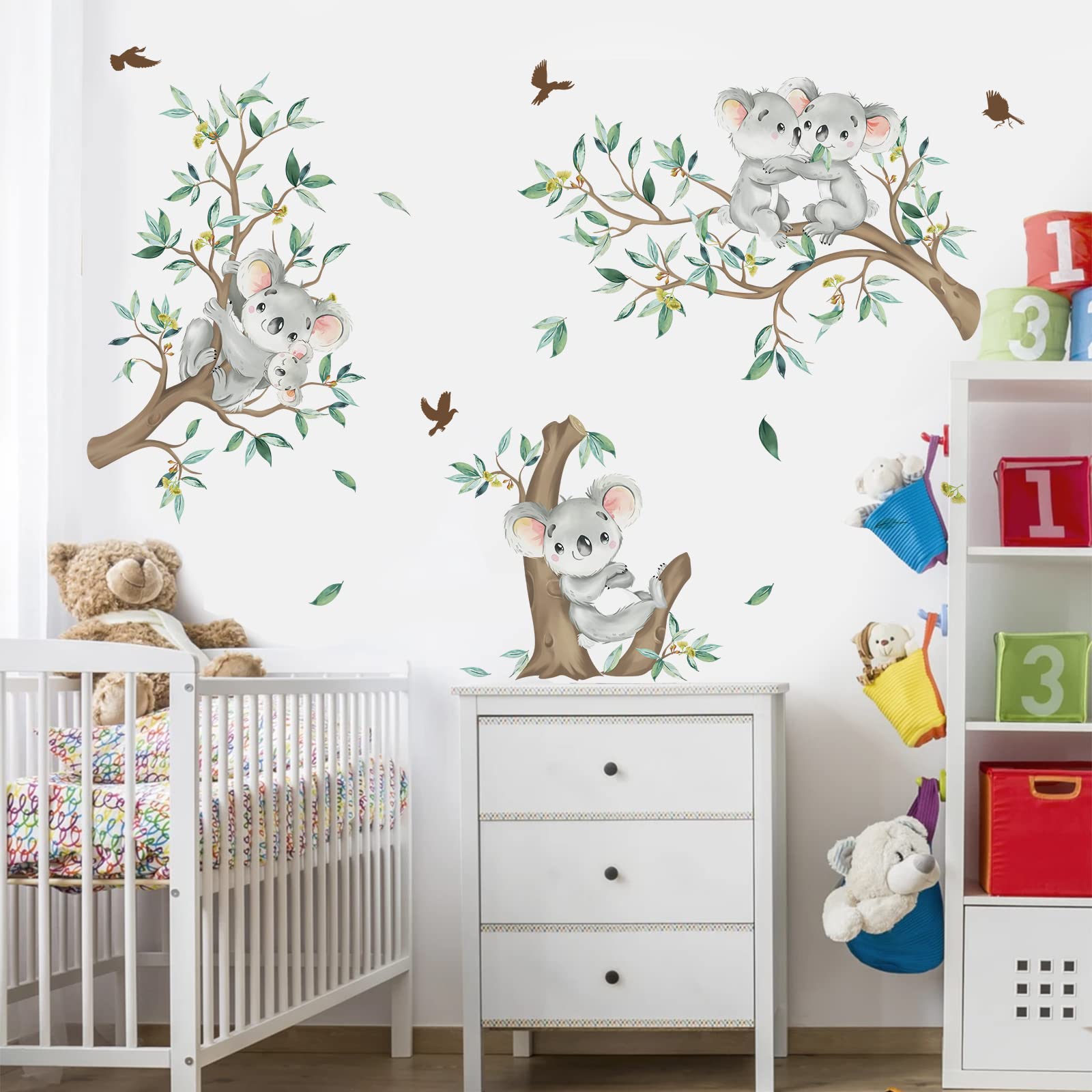 Stickers Muraux Animaux Montgolfière - Déco Chambre Enfant Forêt - Singe, Lion, Koala - Amovible