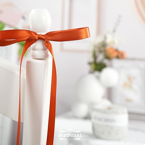 Miniatura 6 de DINDOSAL Cinta de satén de terracota de 12 pulgada para envolver regalos de Navidad, cinta naranja quemada para manualidades, tarjeta de invitación
