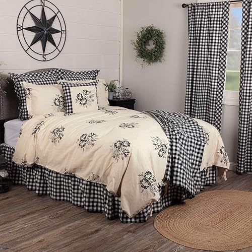 Miniatura 4 de Falda de cama individual negra a cuadros vintage 39x76x16