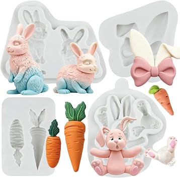 Easter Fondant Mold Bunny Rabbit Carrot Silicone Molds Set of 4