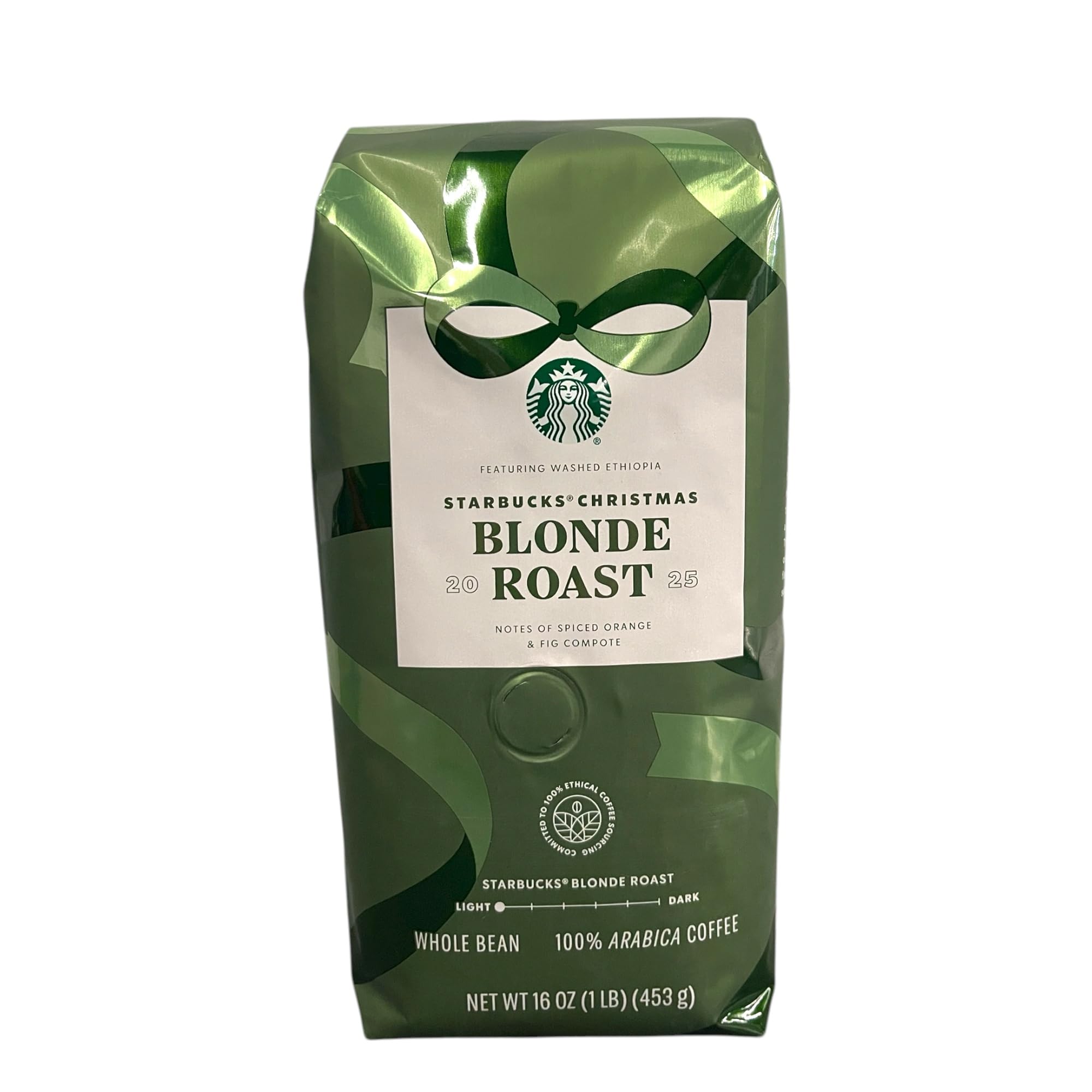 Starbucks Christmas Blonde Roast 2025 Whole Bean Coffee, Ethiopian and Asia/Pacific Blend, Spiced Citrus and Fig, 16 oz