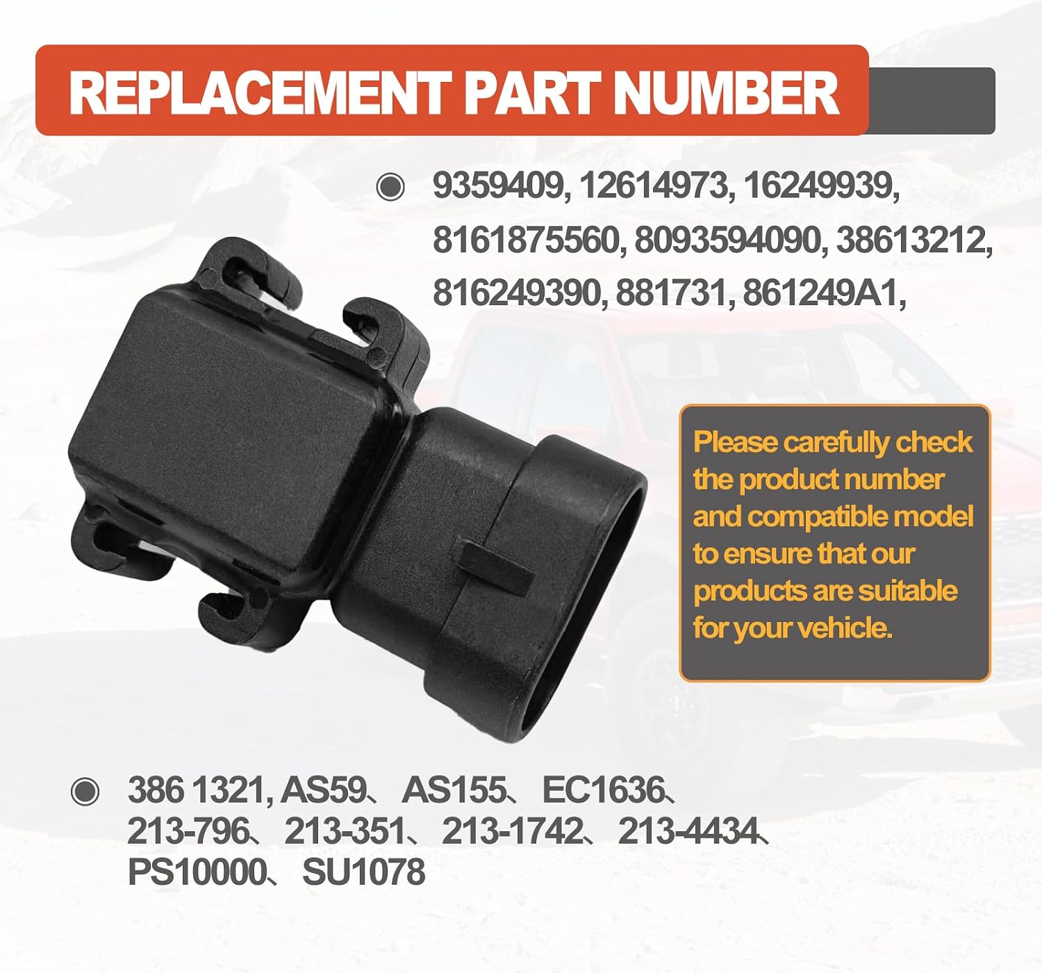 3-Pin Manifold Absolute Pressure Map Sensor -Professional Compatible with Buick Chevrolet Cadillac GMC GM 16187556 12569240 213-796 12614973