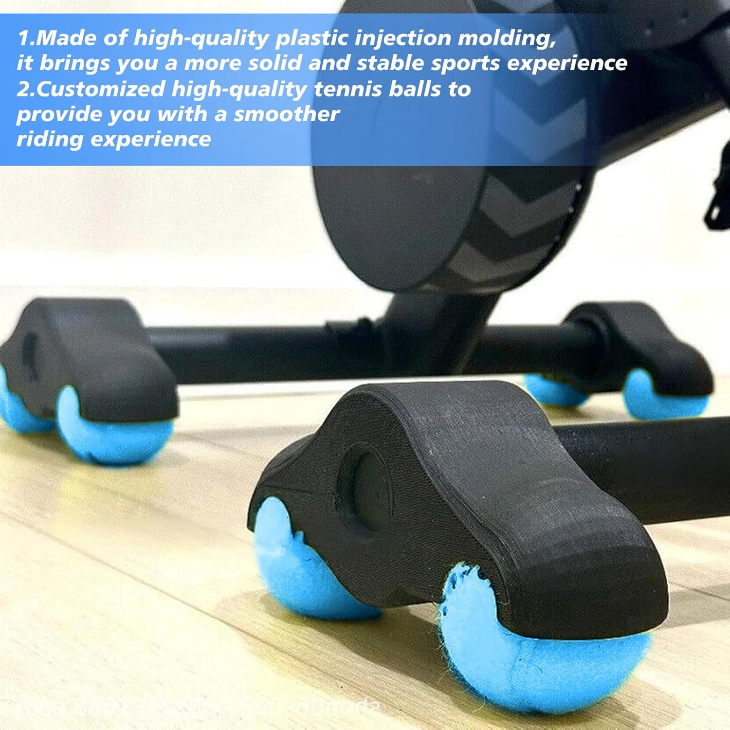 4 Pack Indoor Cycling Rocker Feet Adapters with 10 Blue Tennis Balls Stability Accessories for Smart Bike Trainer -enhanced Shock Absorption & Noise Reduction Kit for Home Workout Equipment