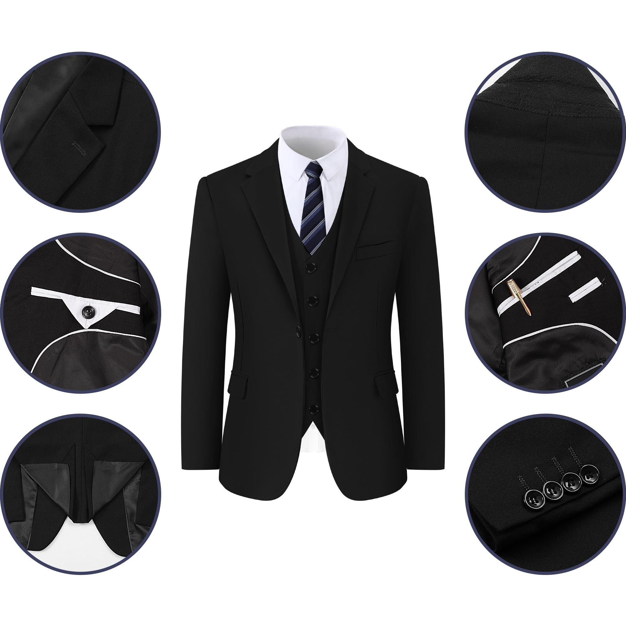 mintgreen Costume Homme Mariage 3 Pieces Costume Business Slim fit à Un Bouton, Couleur Unie, Ensemble Blazer & Gilet & Pantalon