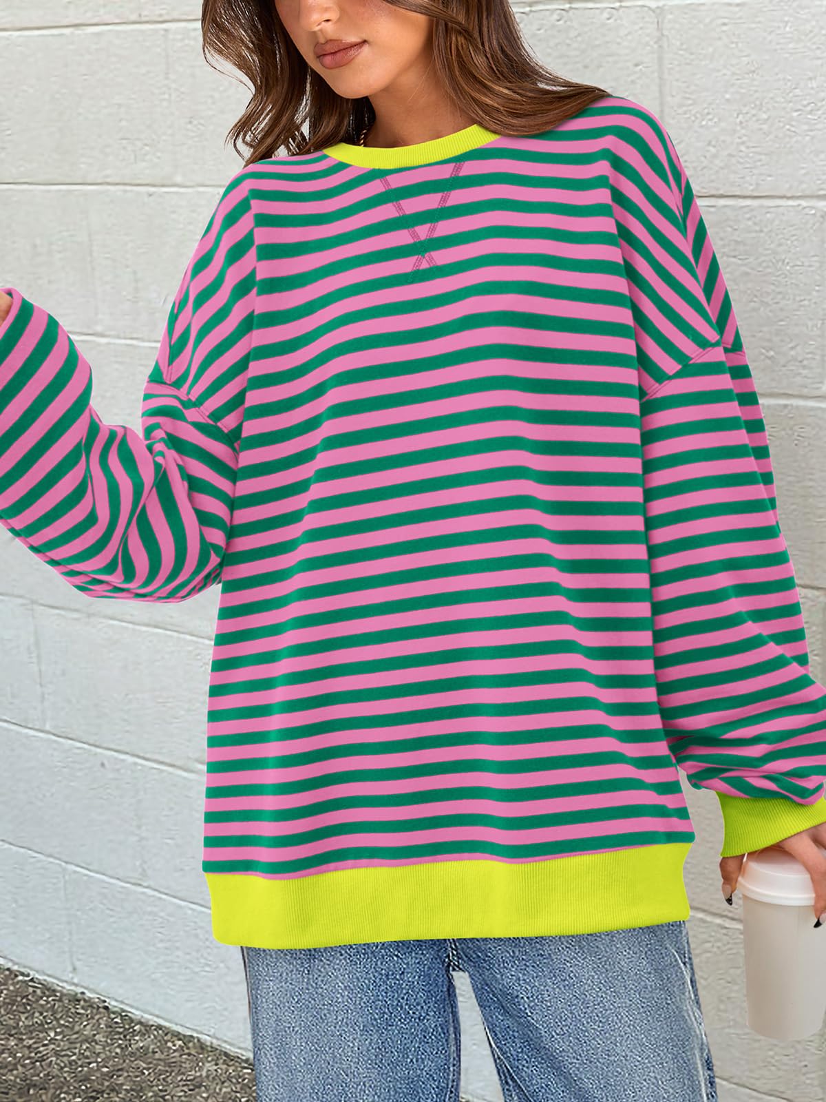 PRETTYGARDEN Damen Striped Oversized Sweatshirt for Women Sweatshirt (1er Pack)