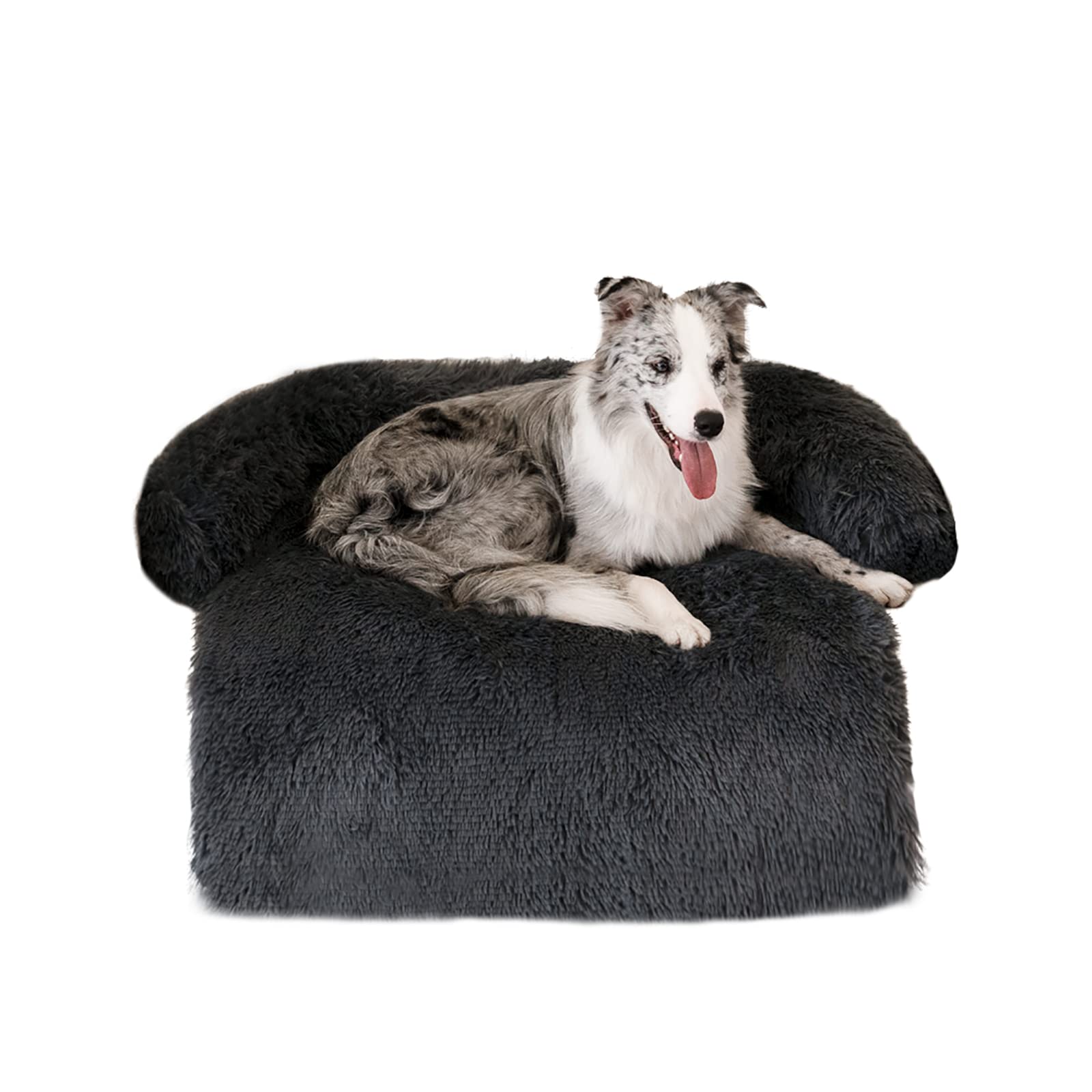 WELLYELO Dog Couch Bed Medium Calming Dog Bed Dog Sofa Couch Beds for Medium Dogs and Cats Fluffy Plush Dog Mats for Furniture Protector with Washable Cover (35x31x5, Gray)