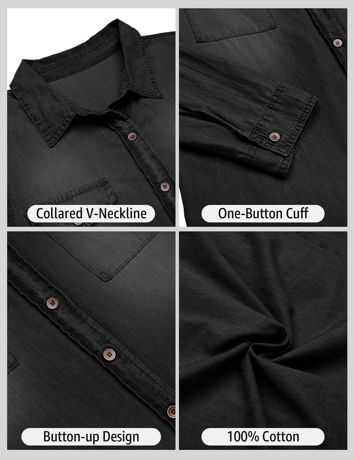 luvamia Denim Shirt Women Chambray Jean Western Shirts Long Sleeve Button Down Tops - Image 8