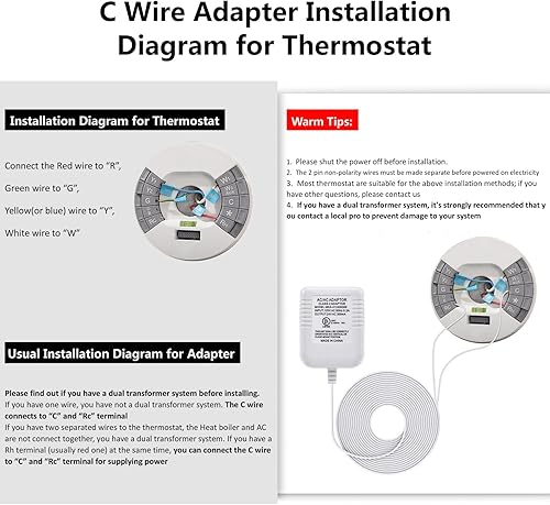 Miniatura 2 de Hotop Adaptador de cable C de 24 voltios para termostato inteligente, conector de alimentación de 16.5 pies de largo con certificación UL cable C