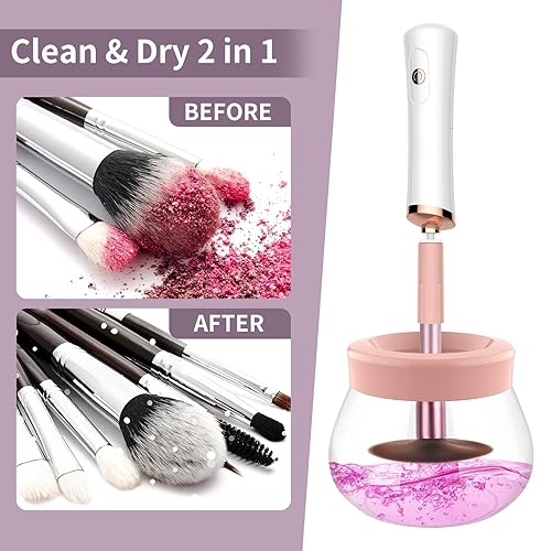 Miniatura 3 de Máquina secadora de brochas de maquillaje, limpiador eléctrico súper rápido con 8 tamaños de collares, limpiador automático de brochas giratorias,
