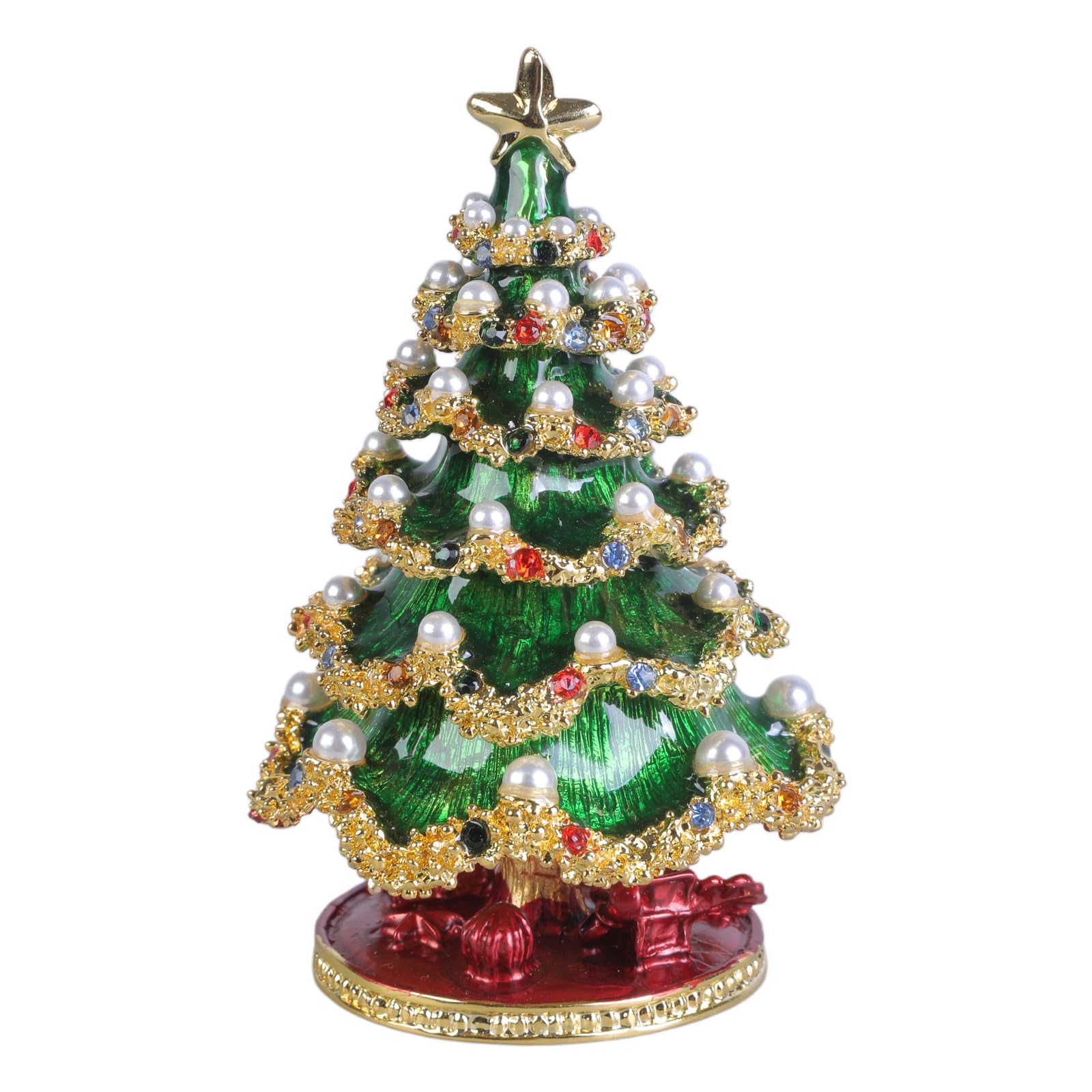 Diioomieeu Men's Color A Christmas Tree Trinket Box Jewelry Hand Painted Enameled Vintage Decorative Hinged Jewelry Trinket Box