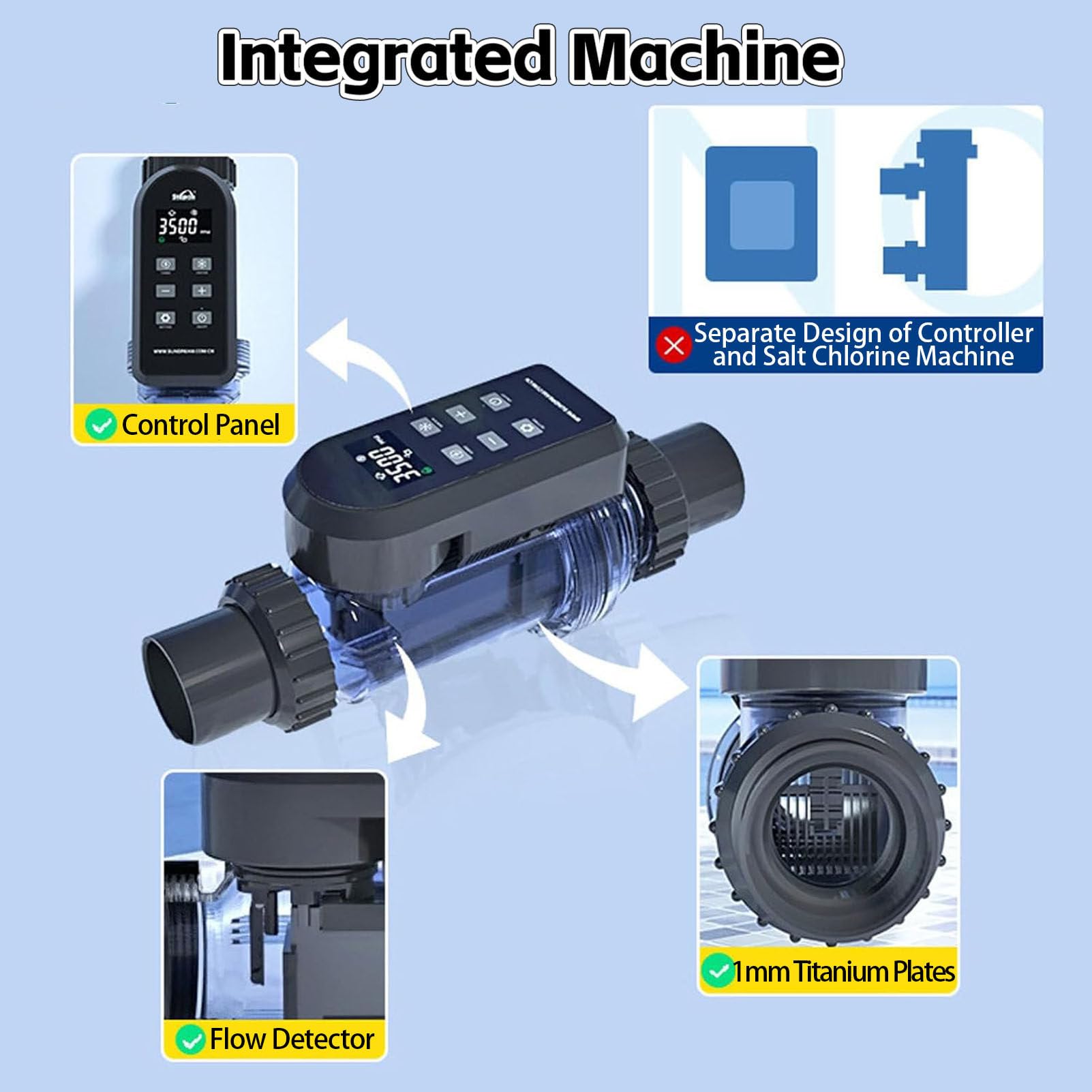 Chlorateur Au Sel, Fonctions ComplèTes SystèMe De GéNéRateur De Chlore, Wi-FI IntéGré Et TéLéCommande, pour Piscines CreuséEs. LC150A
