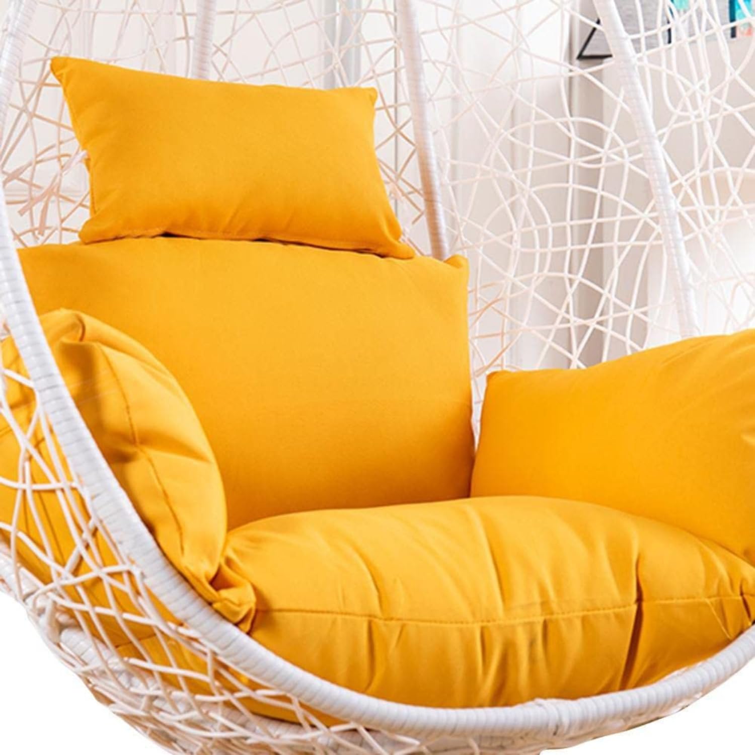 KYNE Microfibre Cushion for Hanging Basket Swing Chair for Outdoor Egg Swing Chair/Garden Swing, Seat Padded Pillow Polyester Designer Cushion (Yellow)-image-24