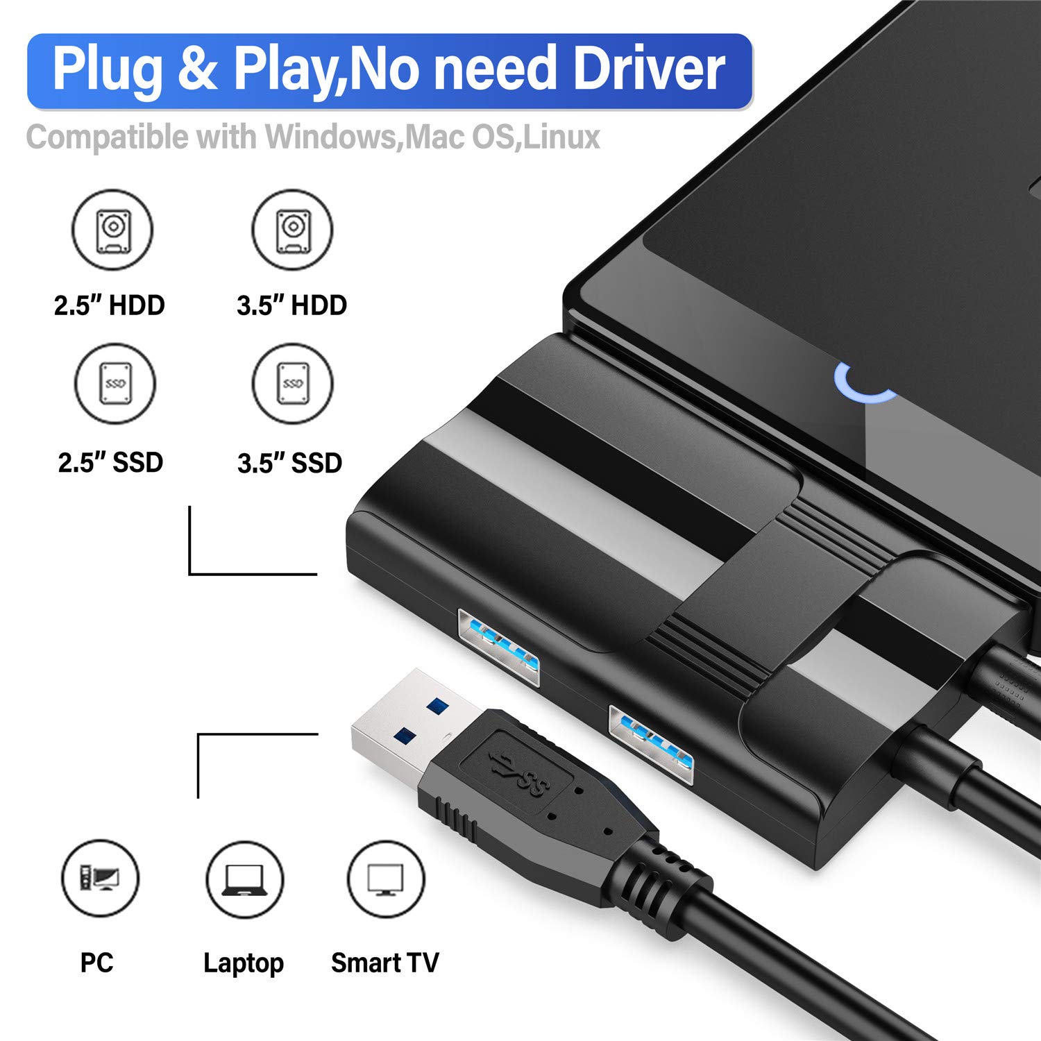Adapter USB 3.0 do Sata i IDE Adapter Meofia UASP USB dysk twardy uniwersalny USB 3.0 SATA kabel konwerter adaptera dysku twardego do dysków twardych 2,5"/3,5" SATA I II III HDD/SSD z zasilaczem UE