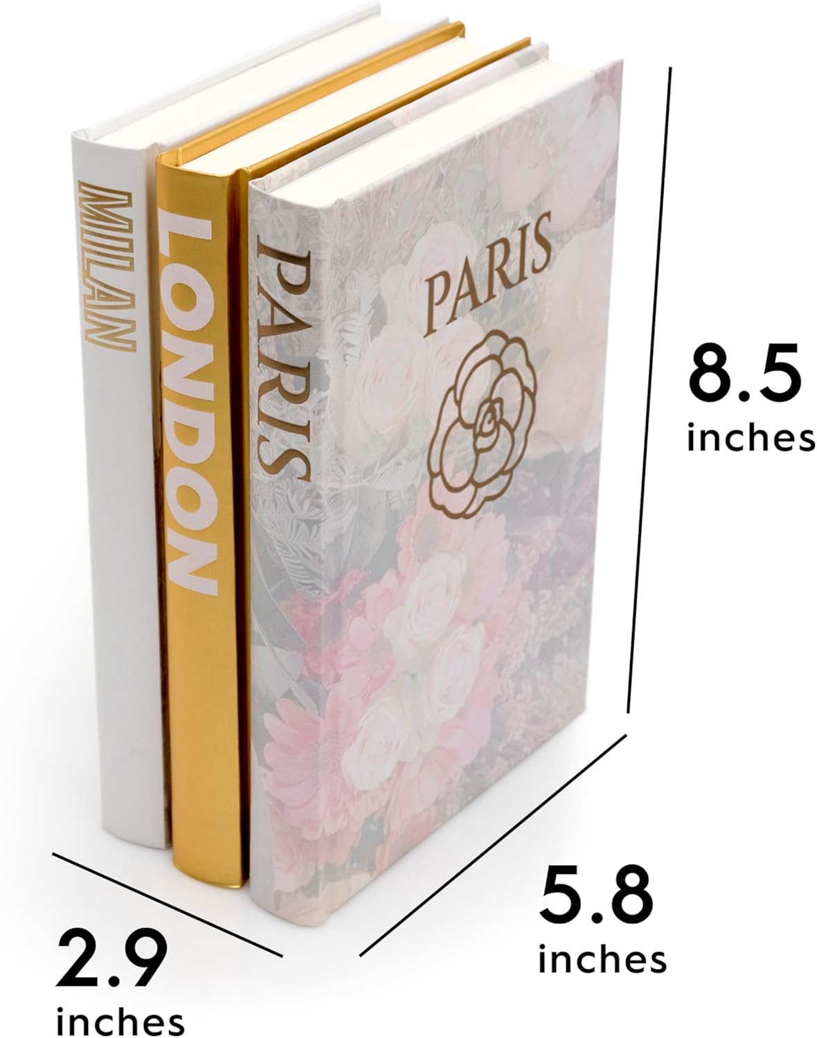 Decorative Books for Home - Shelf Decor Accents - Set of 3 - Modern Hardcover Book Stack - Matte Gold Coffee & Entry Table Decoration - Contemporary Display - Fashion Designer Dresser Aestethics