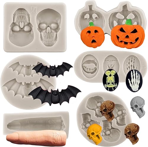 Miniatura 10 de Moldes para fondant de Halloween, molde de silicona para calabaza, murciélago, fantasma, araña, dedo, chocolate, caramelos, dulces, pasta, arcilla