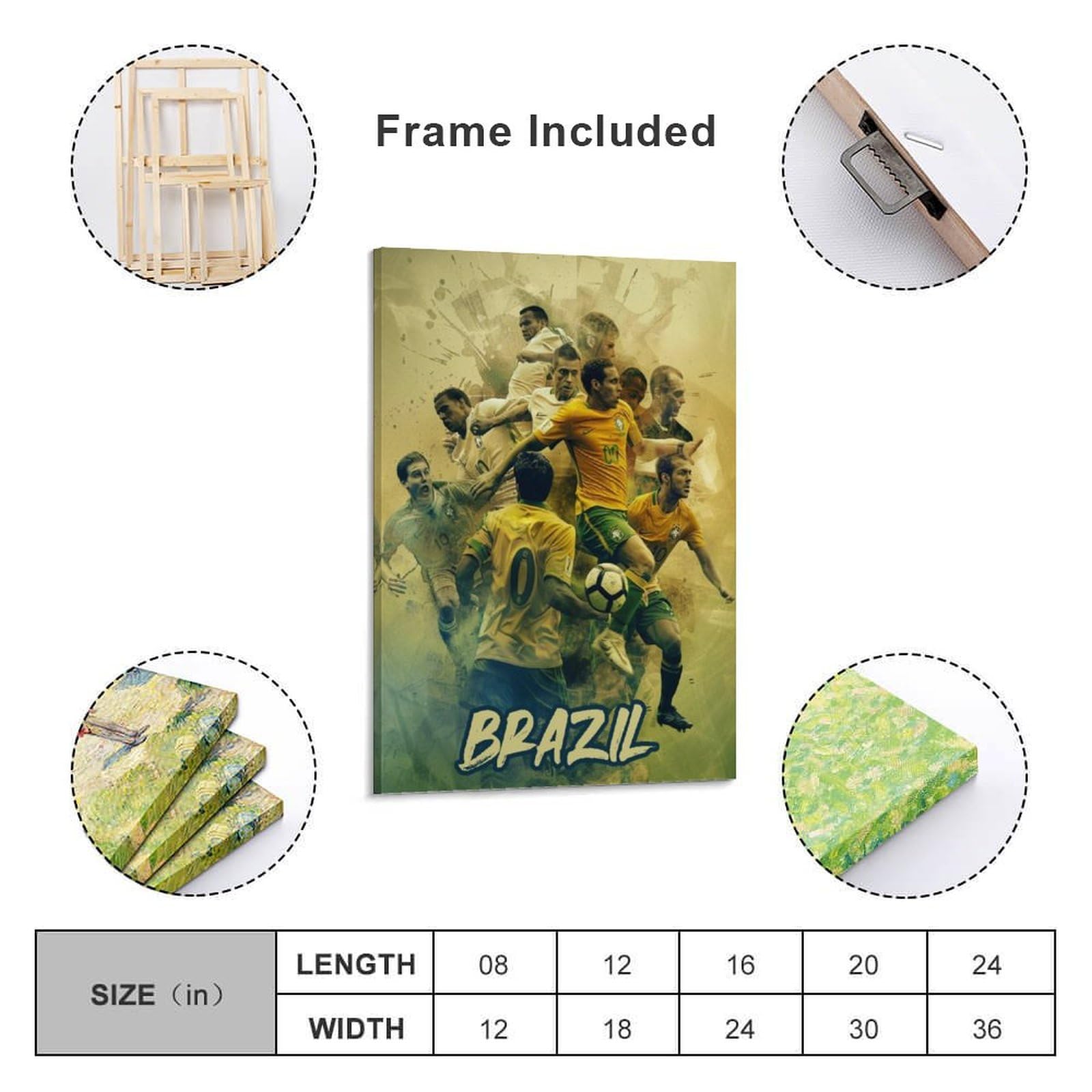UTGN Poster della squadra di calcio del Brasile, su tela, vivace, decorazione artistica da parete per soggiorno e camera da letto, 40 x 60 cm