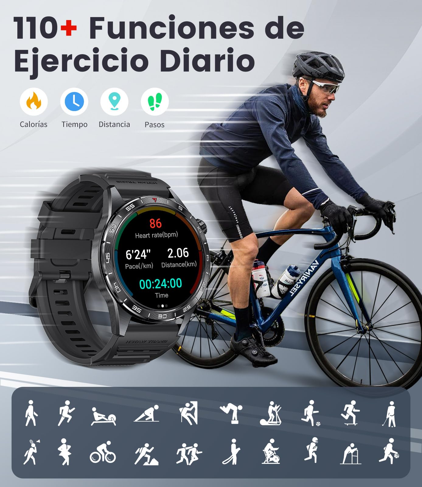 LIGE Reloj Inteligente Hombre AMOLED 1,43" con 3 Correas, Batería 400 mAh, hasta 15 Días, Llamadas Bluetooth, Frecuencia Cardíaca 24H, 120+ Modos Deportivos, IP68, Android e iOS, SML3-H