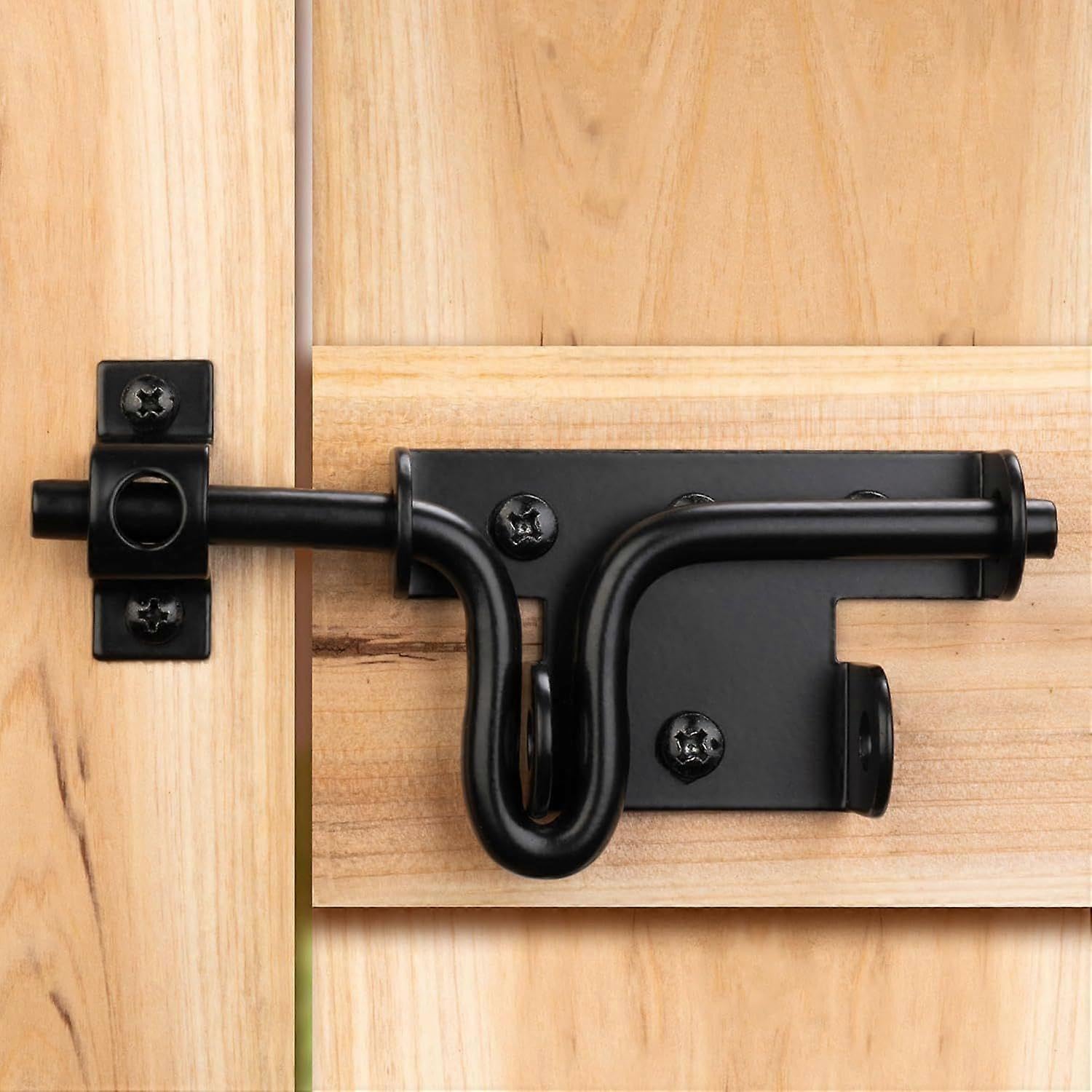 Joyhappst Image Color Slide Bolt Gate Latch For Wooden Fence, Heavy Duty Black Sliding Bolt Gate Lock