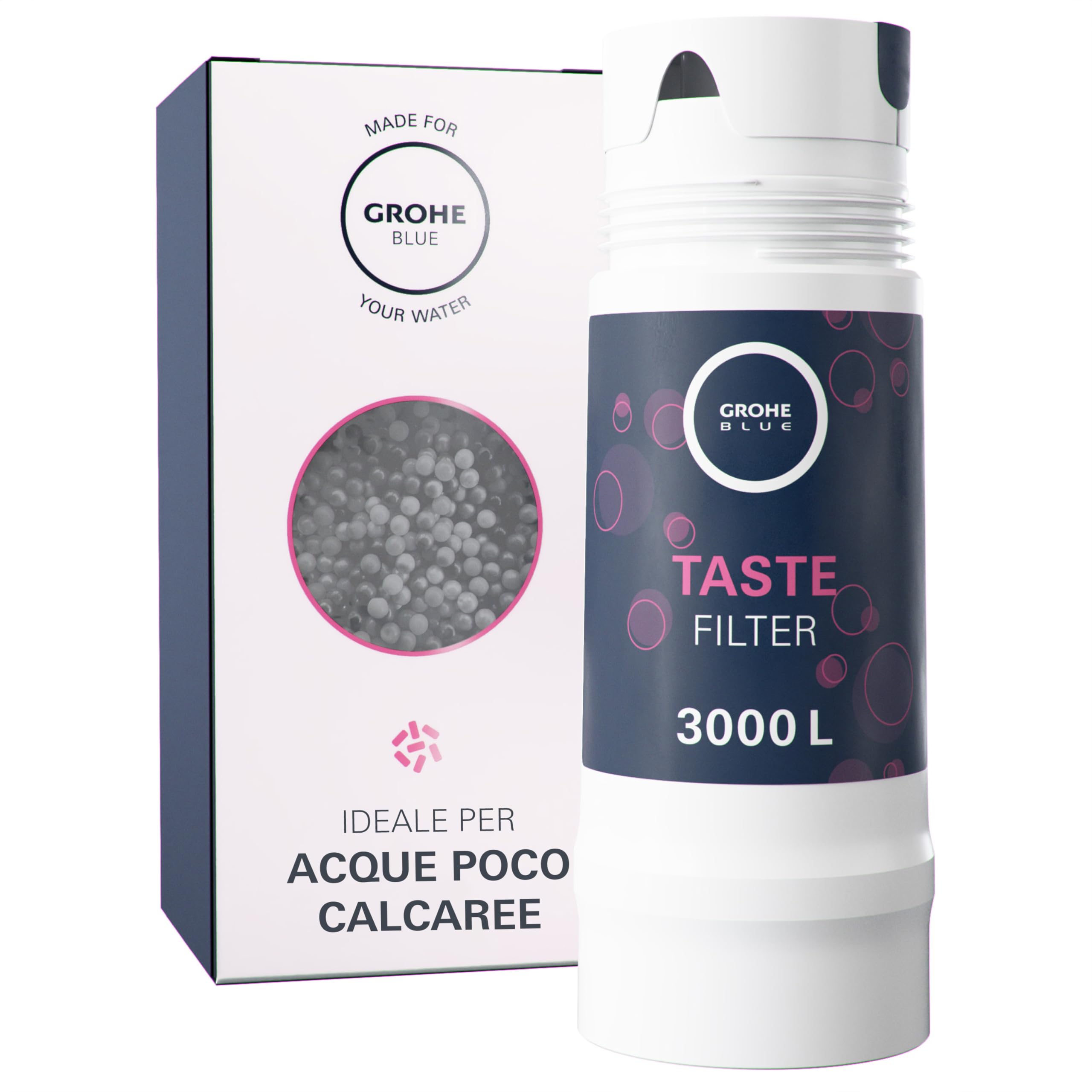 GROHE Filtro ai Carboni Arrivi, Filtro di Ricambio per Sistemi GROHE Blue, per Elevare il Gusto dell'Acqua Rimuovendo le Sostanze che ne Alterano Odore e Sapore, Capacità Media 3000 l, 40547001
