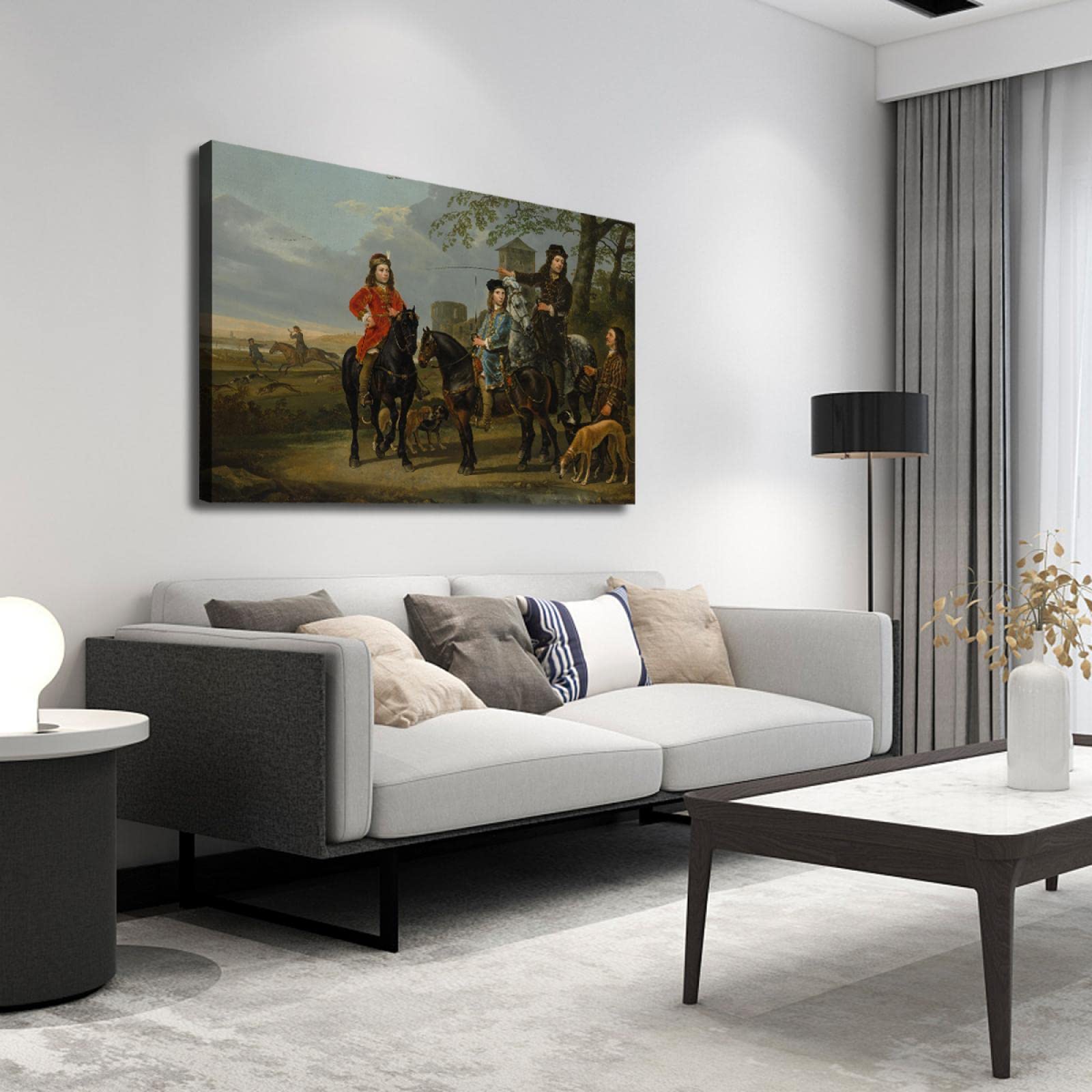 Wandbild auf Leinwand Aelbert Cuyp Reiterporträt von Cornelis und Michiel Pompe Van Meerdervoort Bauernhaus gerahmt Leinwand Kunst Dekor 70x100cm Innenrahmen