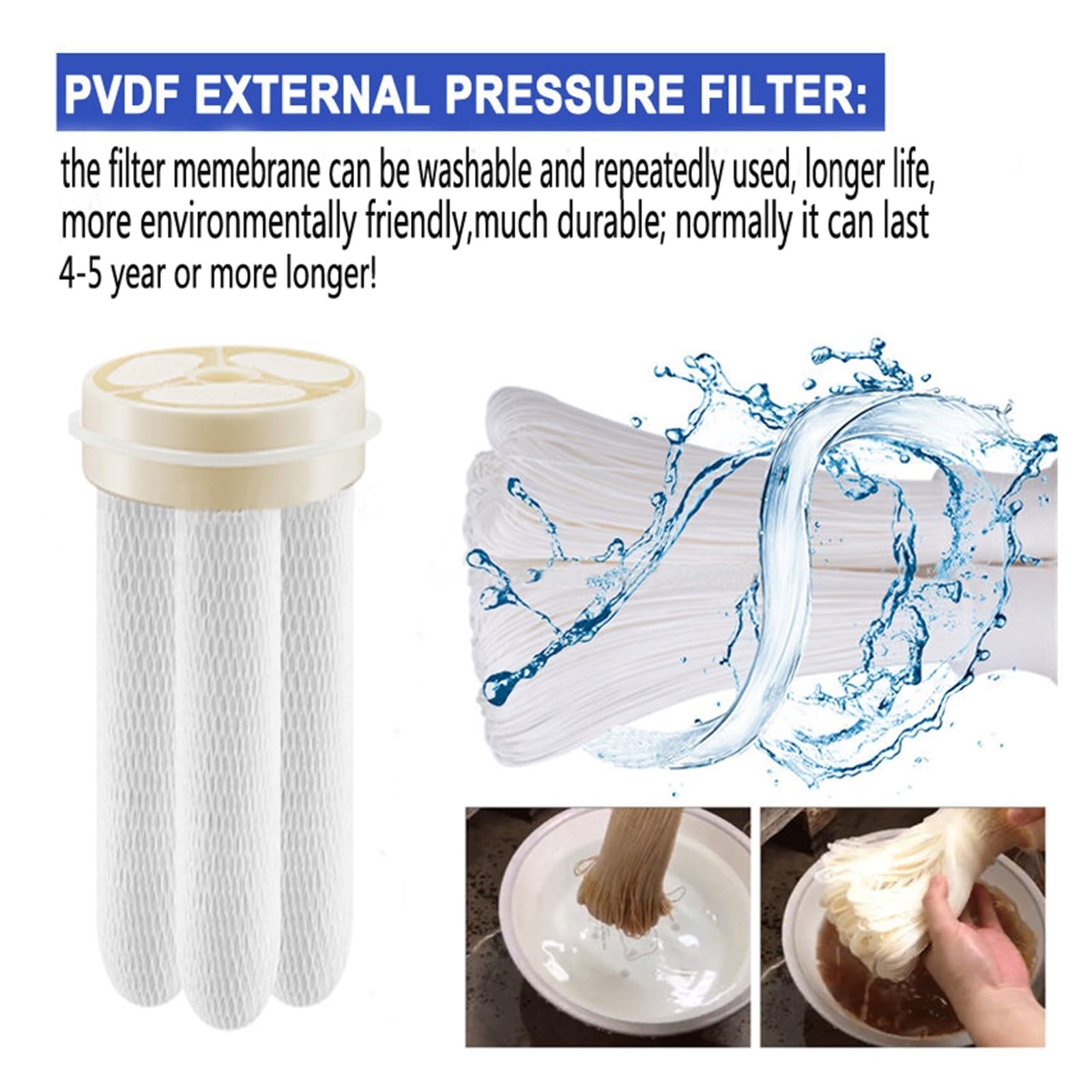 sistema de filtro de agua, Filtro PVDF lavable de 1000 l/h con ultrafiltración 0,01 micras/filtro UF agua del grifo/purificador potable (102mm diámetro)