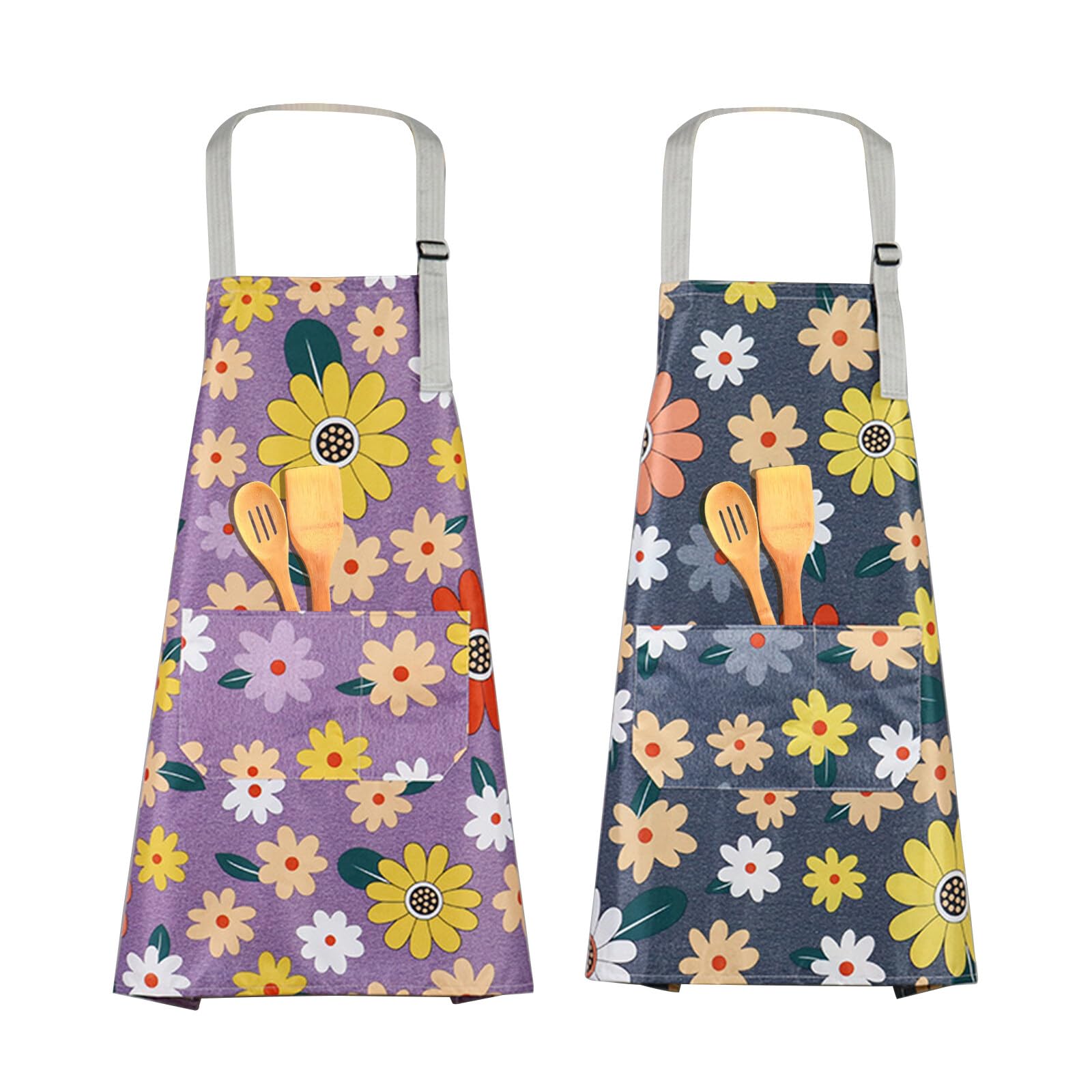 MHwan Delantal Cocina Mujer, 2 Piezas Delantal Impermeable y Resistente al Aceite, Impresión Exquisita y Ambiente Hogareño Cálido, Mandiles de Cocina Duradero y Resistente al Desgaste, Ajustable