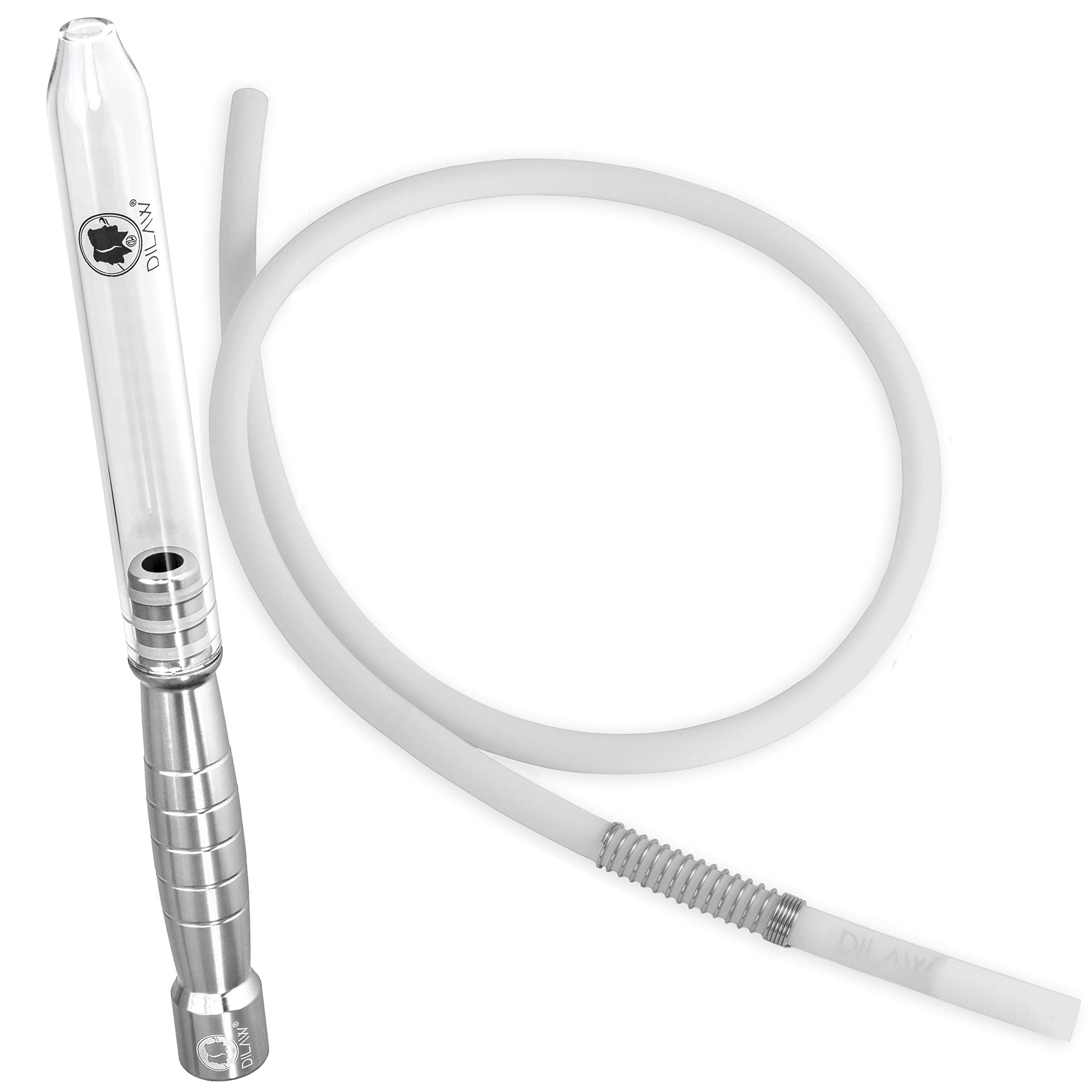DILAW® Shisha Glas- Alu Mundstück Glasundstück + Silikonschlauch Kombinierbar mit Allen Handelsüblichen Schläuchen Silber