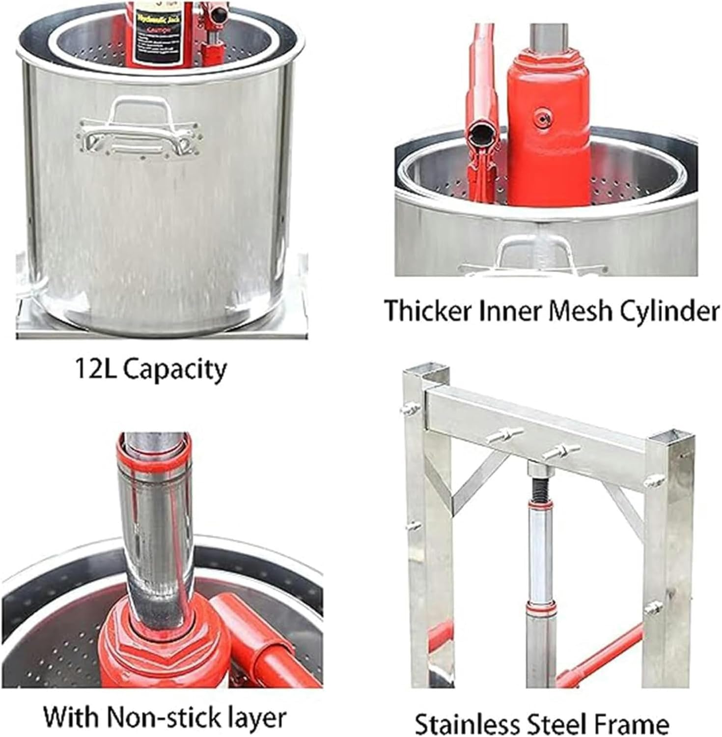 Fruit Wine Press 12L Grape Press for Wine Making Wine Press Machine W/Dual Stainless Steel Barrels Wine Cheese Fruit Vegetable Tincture Press W