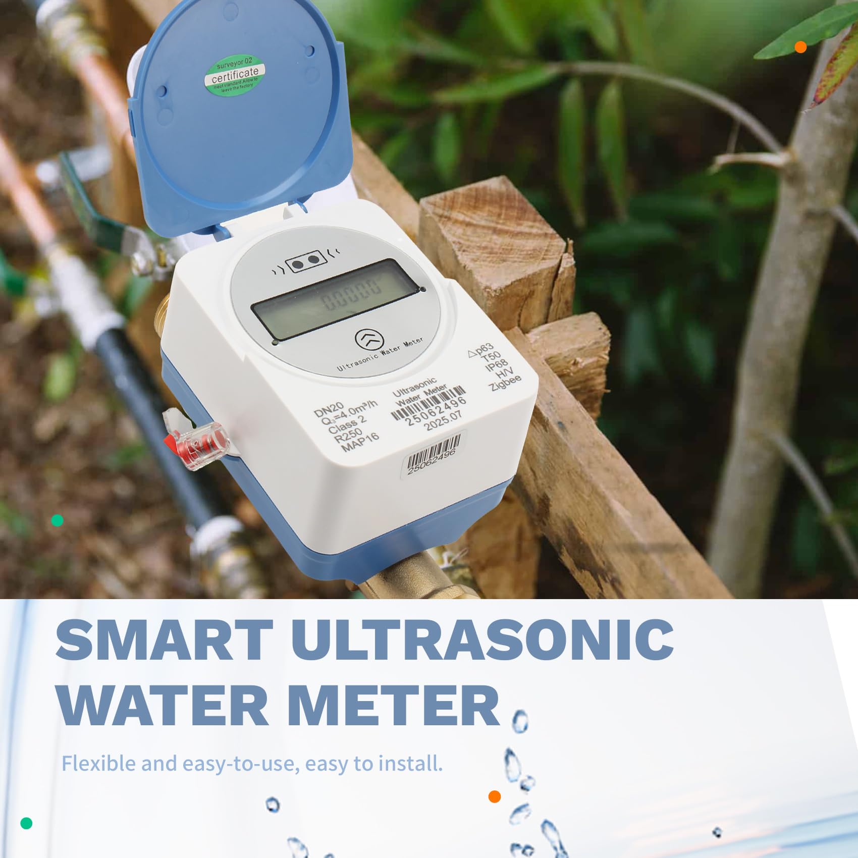 LCD Digitalanzeige Wasserzähler Tuya Zigbee Ultraschall DN20 IP68 Wasserdicht Wasserfluss- und Verbrauchsüberwachung