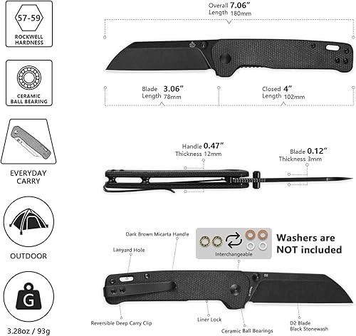 Miniatura 6 de QSP Penguin - Cuchillo de bolsillo, hoja D2, varias opciones de mango (hoja de acabado satinado de 2 tonos, mango de cobre)