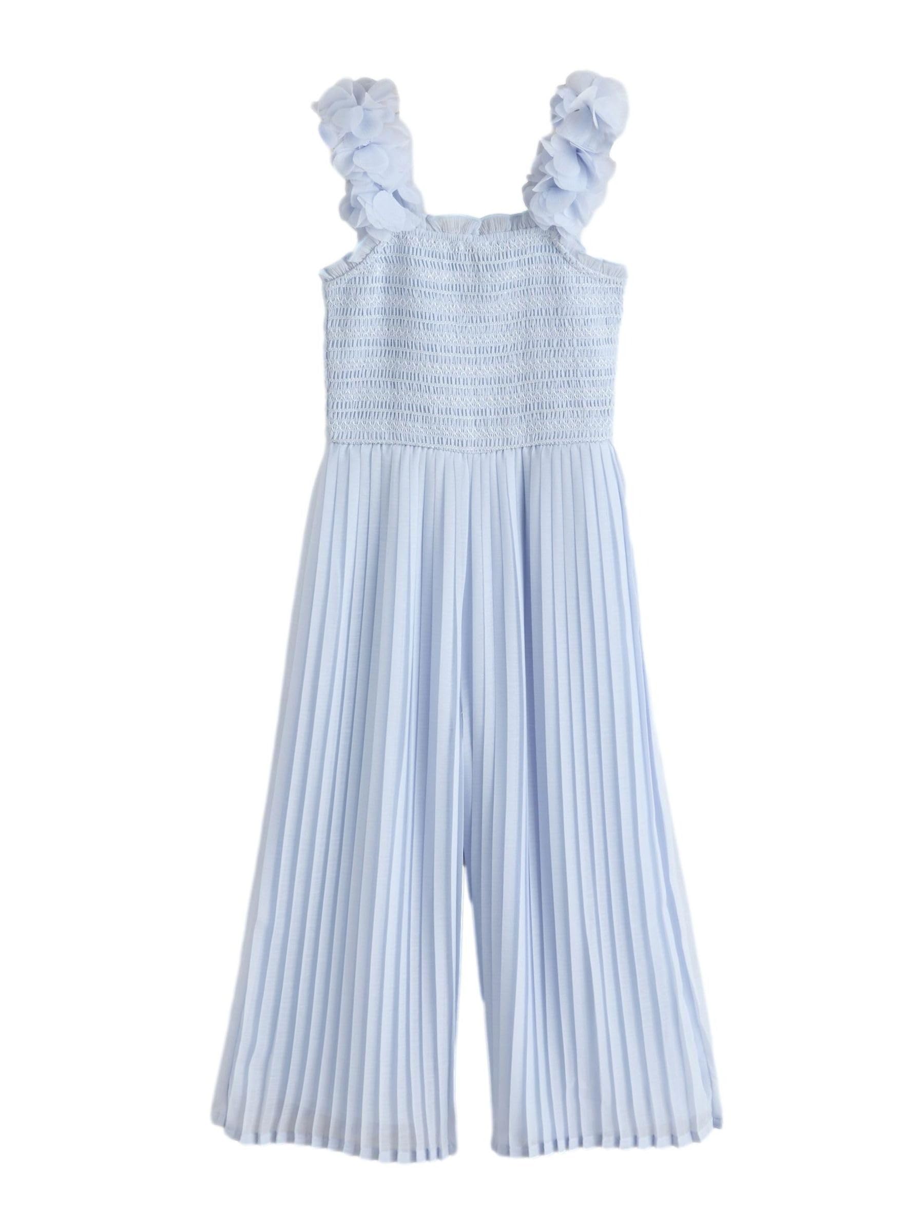 Mädchen Träger-Jumpsuit mit plastischen Blumen, Falten und weitem Bein