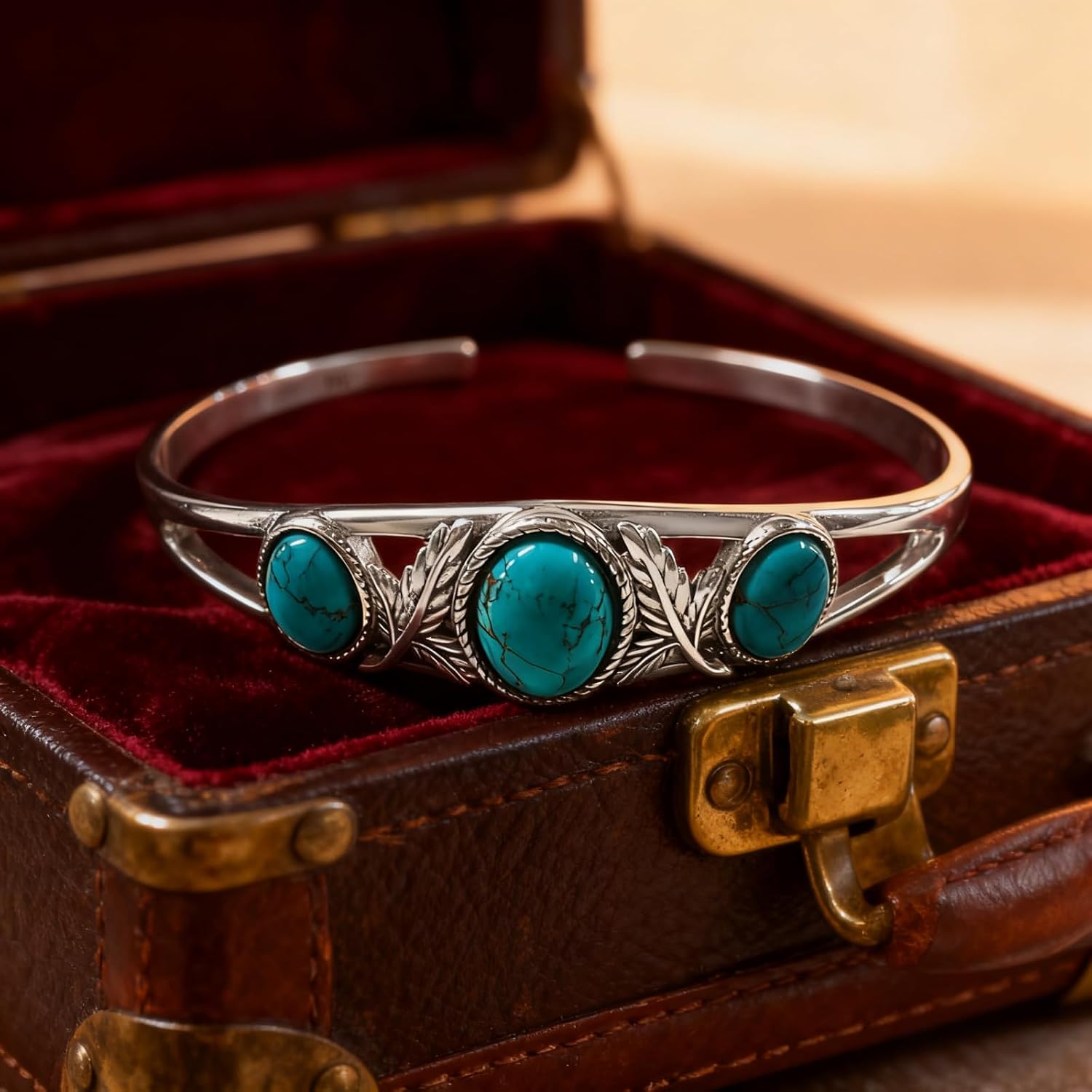 Genuine Turquoise Bracelet Cuff Bracelet for Women Mom 925 Sterling Silver Natural Turquoise Bangles Vintage Bracelet Boho Jewelry for Birthday Christmas Mother's Day Valentine's Day
