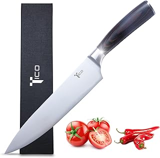 Sponsored Ad - TICO Chef Knife - 8 inch Chefs Knife with Carbon Stainless Steel Blade, Chefs Knives with Pakka Wood Handl...