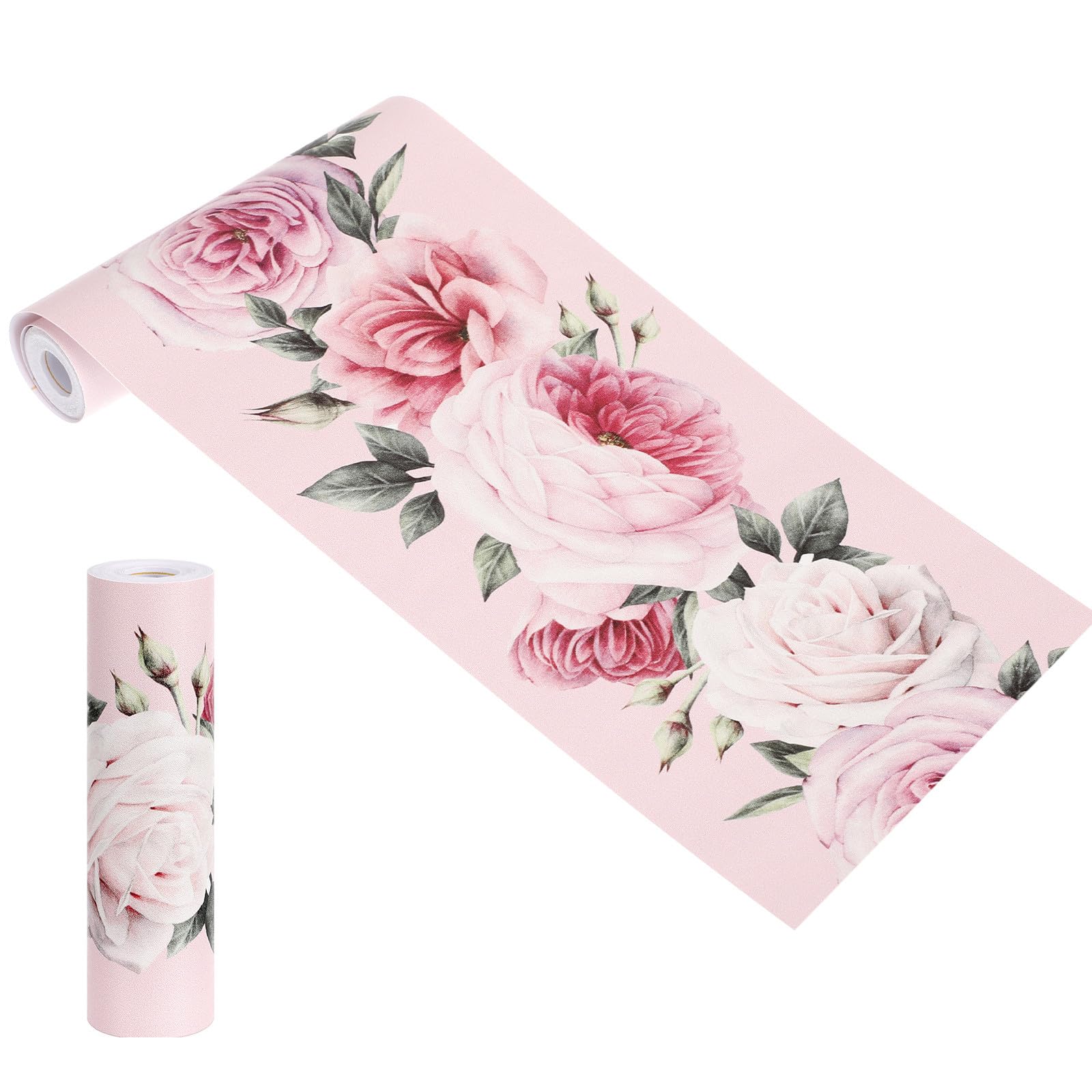 Gadpiparty Self Adhesive Wallpaper Border: 3 Meters Pink Rose Floral Peel and Stick Wall Trim, 3D Embossed Waterproof Decorative Waistline Edging Sticker for Bathroom Kitchen