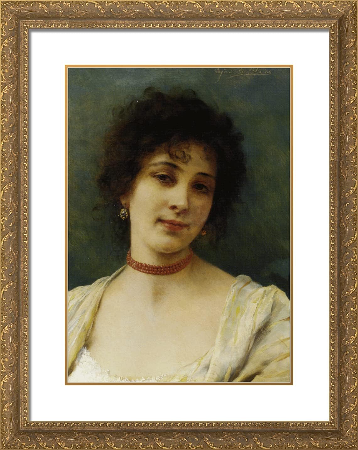 ArtDirect De Blaas, Eugene 19x24 Gold Ornate Framed Art Print with Double Matting Titled: Elegant Lady-ARC-06304