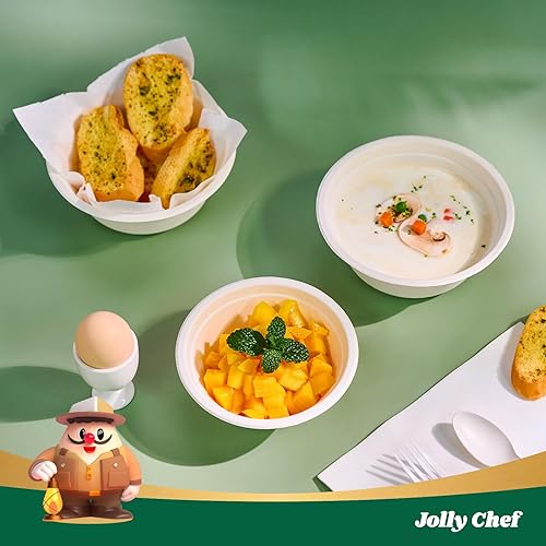Miniatura 5 de JOLLY CHEF Cuenco de papel desechable 100% compostable 16 onzas Tazones de sopa resistentes 150 unidades Tazones de bagazo biodegradable para