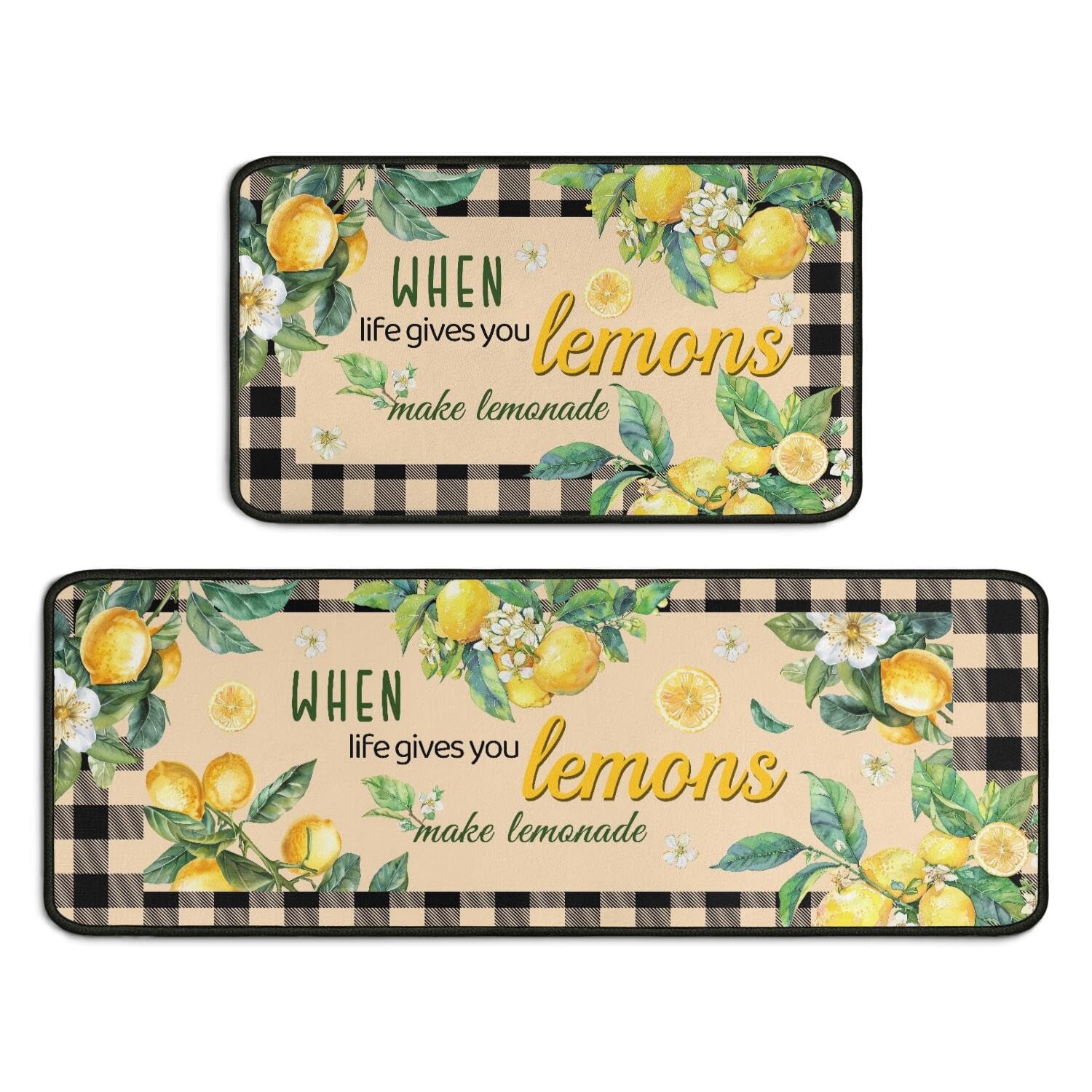 Kuyig Home Kitchen Mats for Floor Lemon Kitchen Rugs Sets of 2 Non Slip Absorbent Washable Kitchen Rugs Anti Fatigue 17"x47"+17"x30"