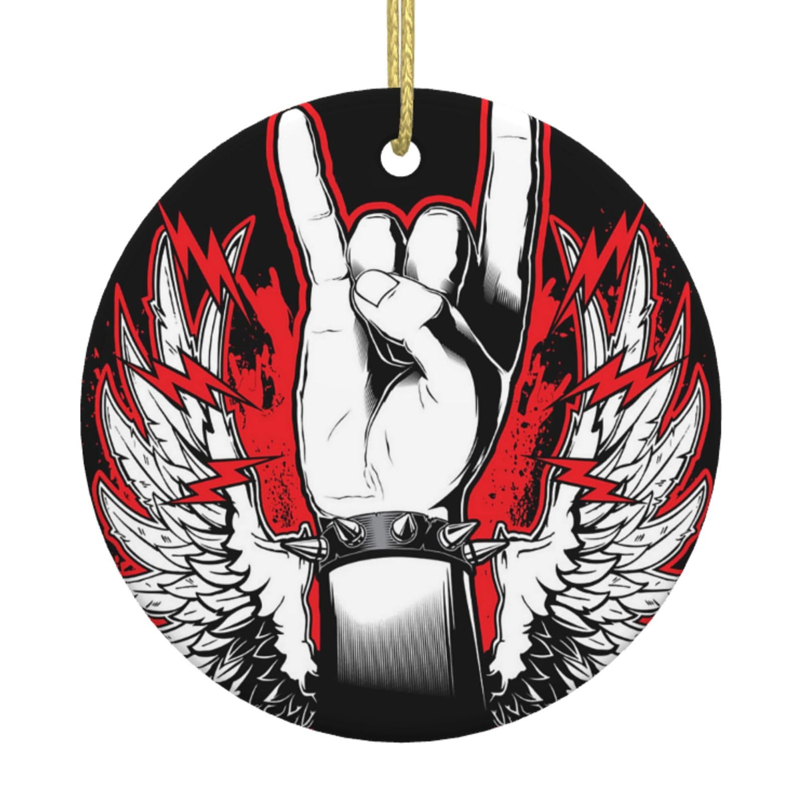 Circle White Ceramic Hanging Christmas Tree Decoration Bauble Rock And Roll Hand Xmas Ornaments For Festive Party New Year