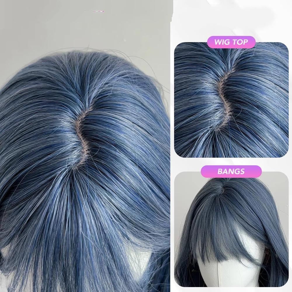 Haarpflege 24 Zoll Blaue Lockige Wellenperücke Hitzebeständige Haarpartyperücken Für Frauen