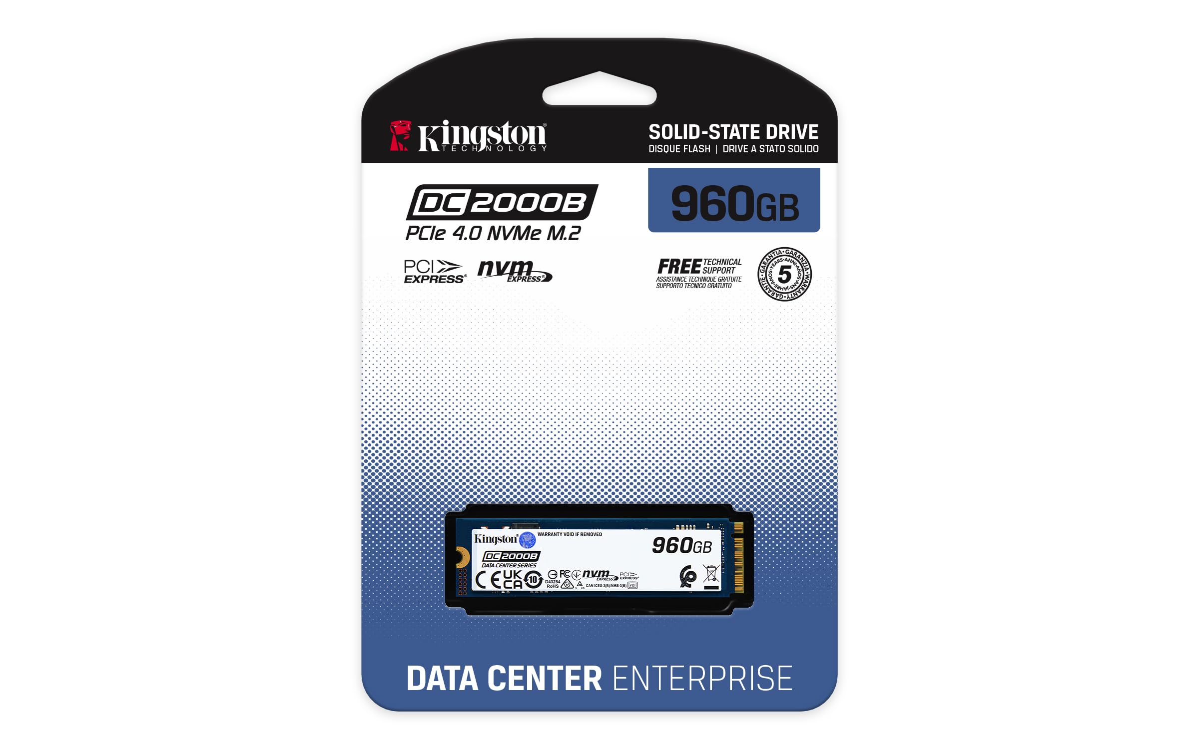 Kingston Data Center DC2000B PCIe 4.0 NVMe M.2 2280 960GB Enterprise SSD (Heatsink) - SEDC2000BM8/960G
