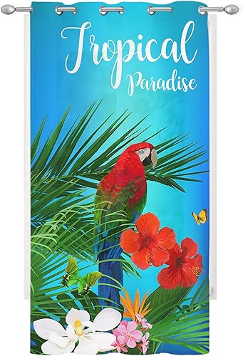 Miniatura 2 de Tropical Paradise - Cortinas traslúcidas de 84 pulgadas de largo, filtro de luz, panel para ventanas, plantas de verano, flores y loros, cortinas