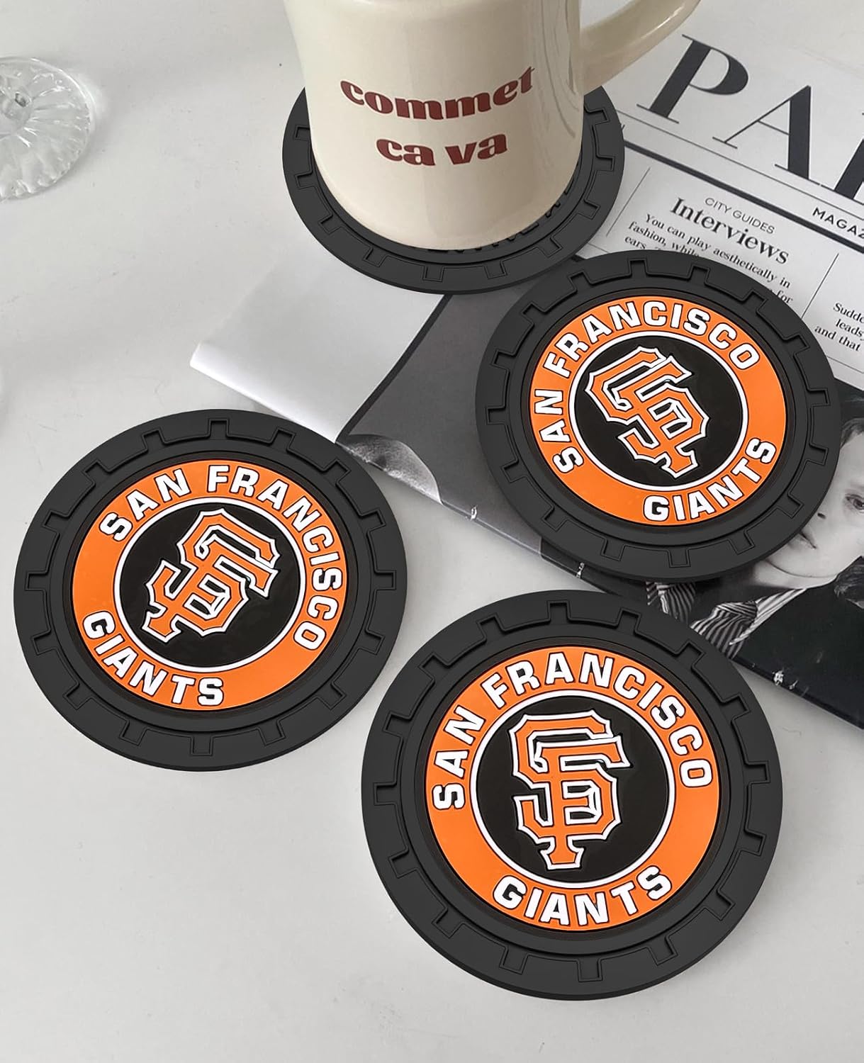 Car Cup Holder Coasters for San Francisco Giants Baseball Fans, Silicone Non-Slip Car Coasters for Car Cup Holder,Car Interior Accessories, SF Giants